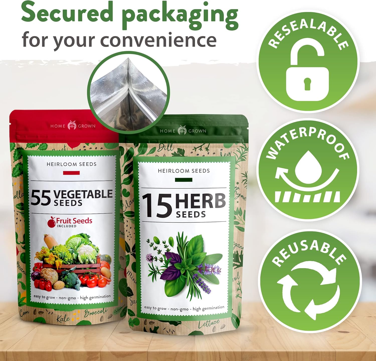 HOME GROWN Premium Wildflower Seeds Bulk Mix (2oz) - 59,300 Seeds & HOME GROWN 70 Variety Vegetable & Herb Seeds 32,000 USA Non-GMO