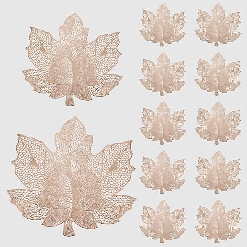 Miniatura 8 de Juego de 8 manteles individuales de hojas de otoño, manteles individuales de arce de cosecha de 16 x 17 pulgadas para fiestas, vacaciones y