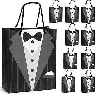Tuxedo Gift Bags - For Groomsman, Bachelor Party Favors, Wedding - 10 Pack