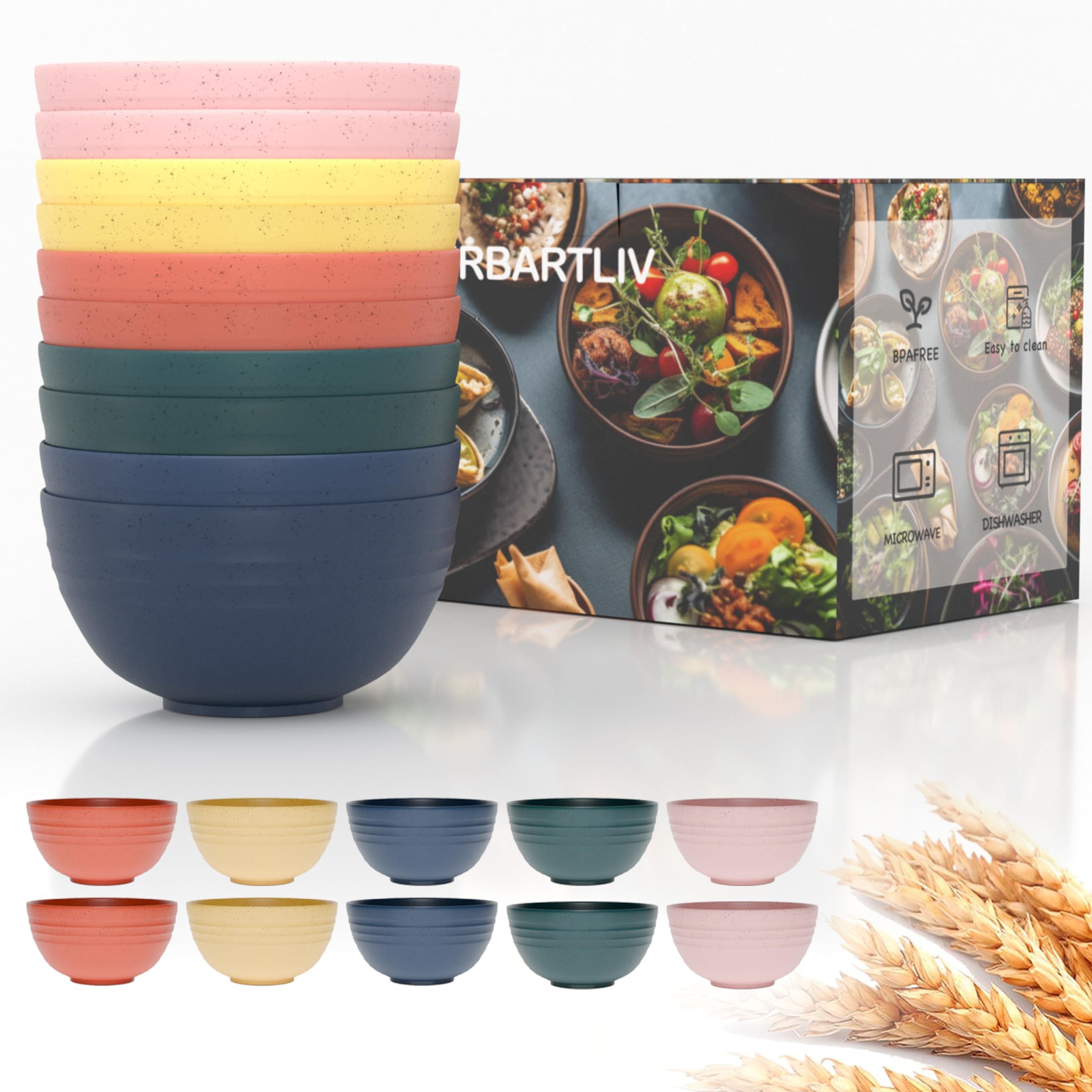 BUSOKIP Unbreakable Cereal Bowls, 26 OZ Wheat Straw Bowls Set of 6, Microwave and