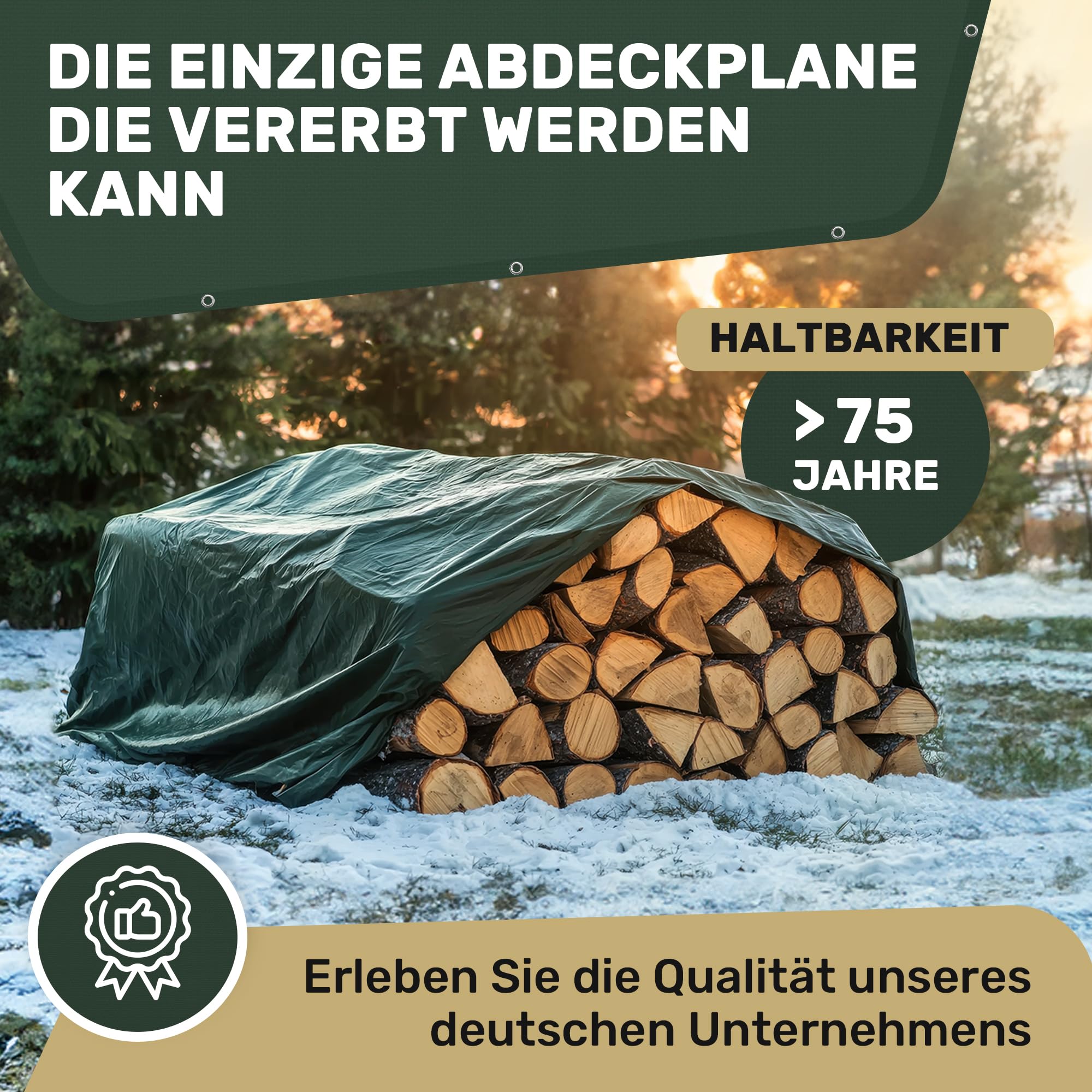 Plandeka Premium wodoodporna, ekstremalnie odporna na rozdarcia, trwała, odporna na UV, opatentowana ochrona - 5 lat gwarancji - plandeka z oczkami, tkana, łodzie, meble ogrodowe, drewno (700 g/m², 15