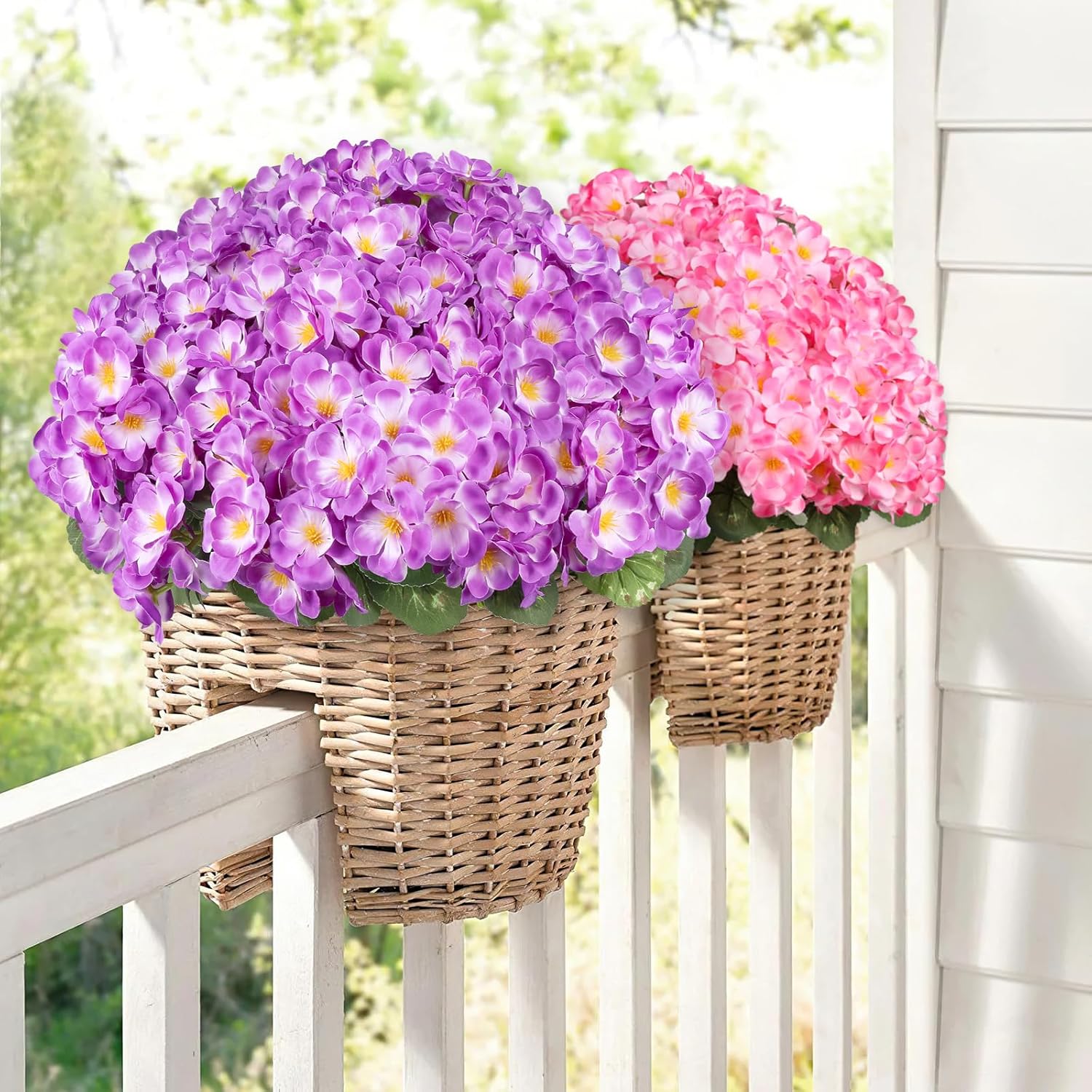 Artificial Geraniums Flowers for Outdoors, 6 Bundles Realistic Silk Fake Geranium, UV Resistant Faux Plants for Hanging Baskets, Window Boxes, Planters - Porch, Patio, Garden Decor(Purple)