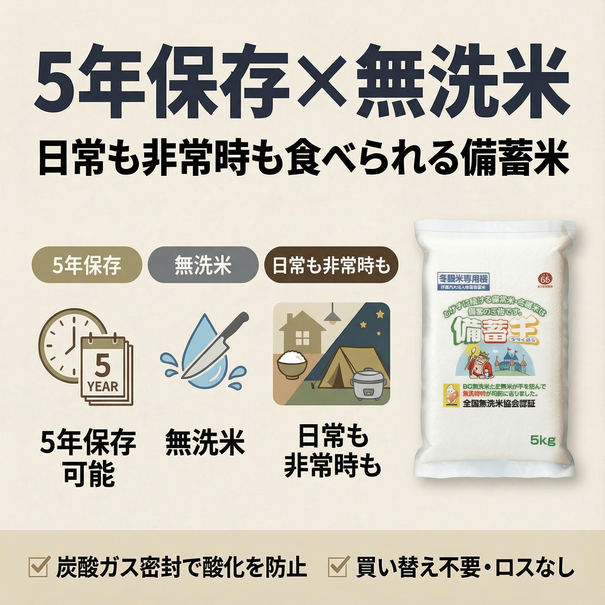 Amazon.co.jp: 【家庭用長期保存米】備蓄王｜無洗米 ｜（5kg×4袋