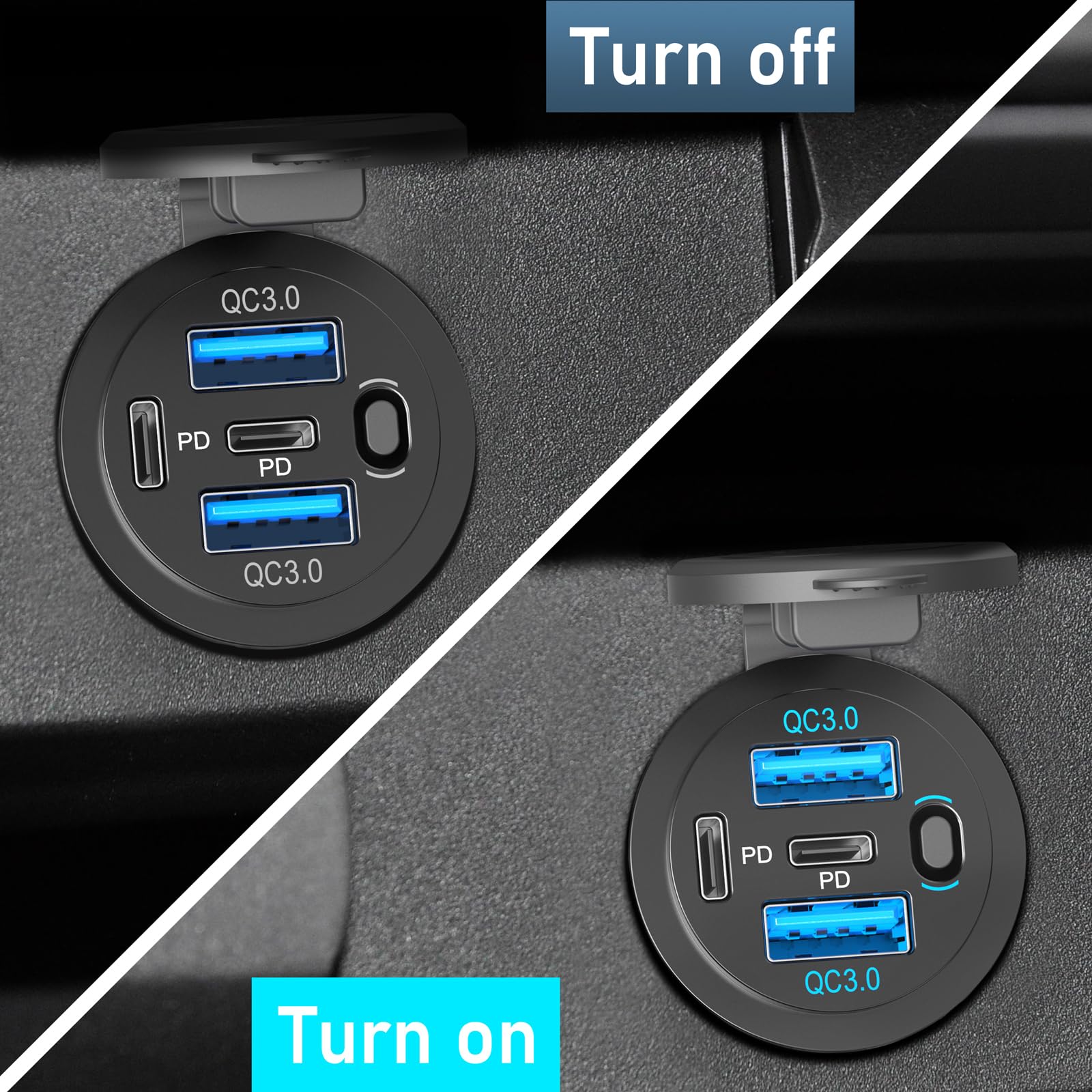 Prese USB Da Auto 12V 90W - 4 Porte (2 PD 36W + 2 QC 18W), Impermeabile, Con Cavo - Foto 9