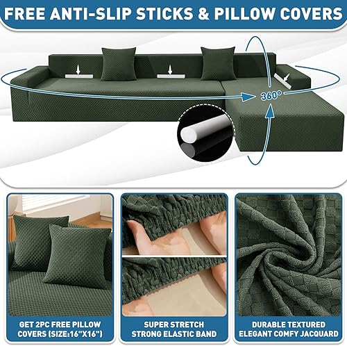 Miniatura 2 de ZNSAYOTX Fundas para Sofá Seccional, Fundas Elásticas de Jacquard con Parte Inferior Elástica para Sofá Seccional en Forma de L, Protector de Sofá