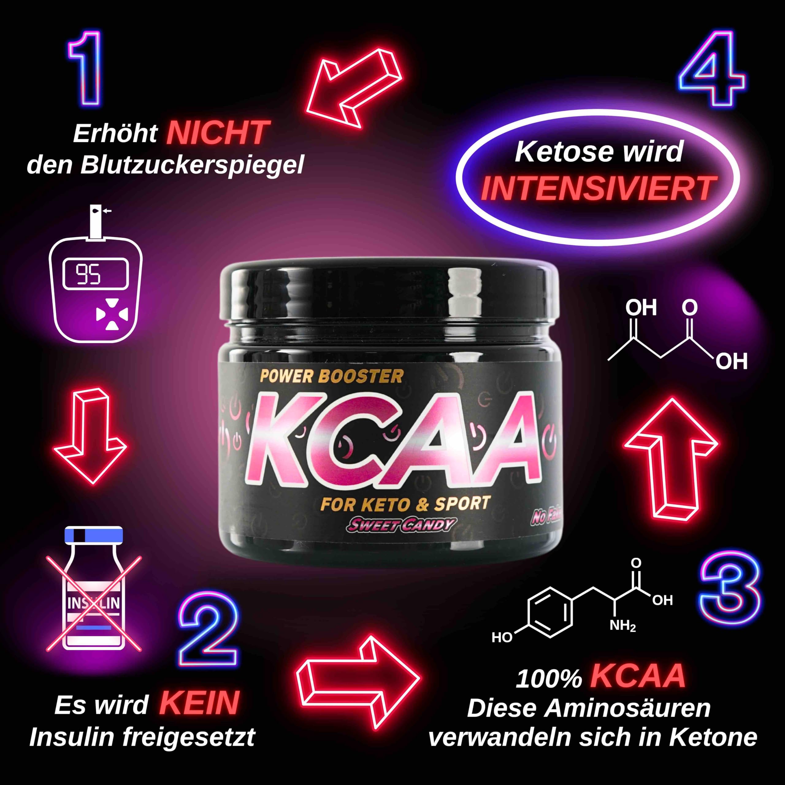 KCAA - Amino Booster für Keto - Energy Drink für Ketose - Ideal für ketogene Diät und Sporternährung - Ketogene Aminosäuren mit Taurin - Zuckerfrei - 28 Portionen