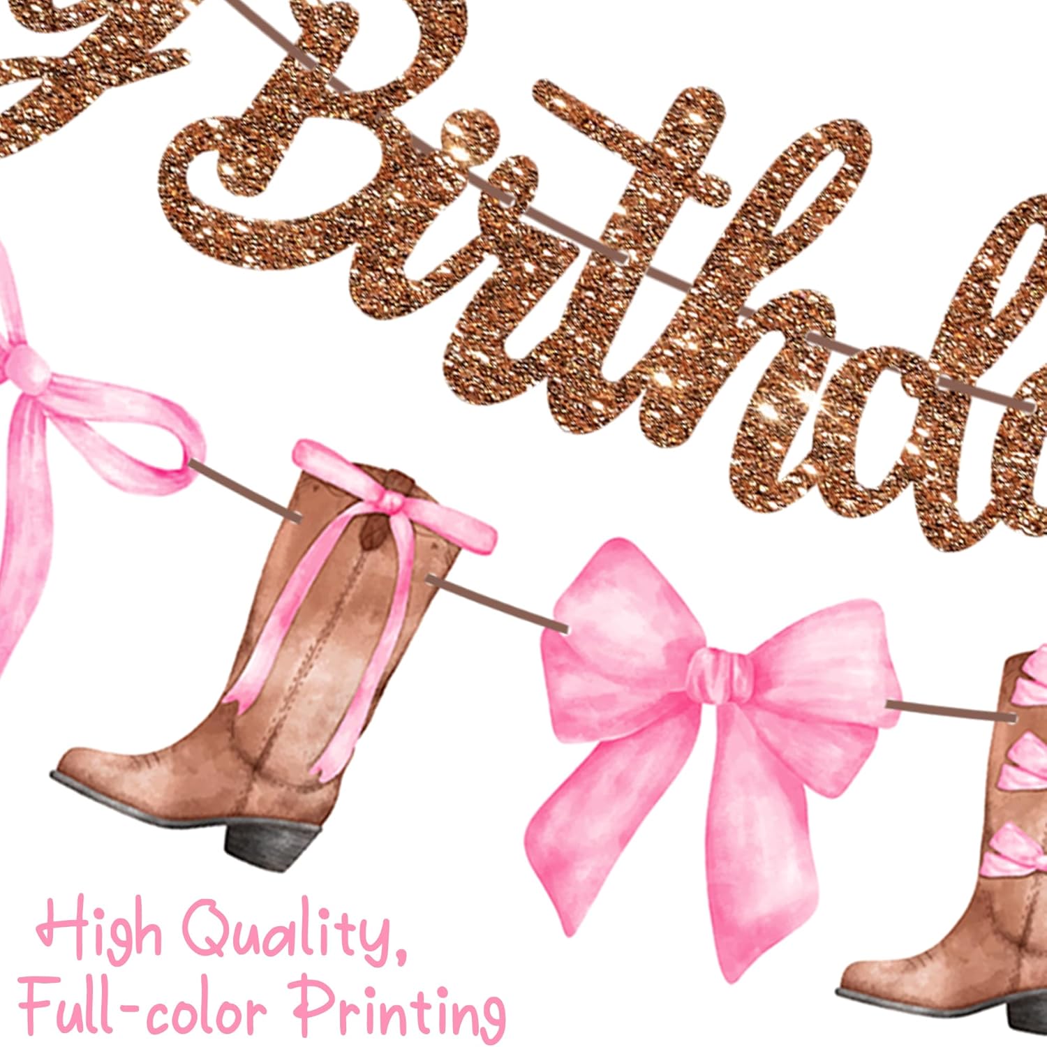 Coquette Cowgirl Birthday Party Supplies Cowgirl Boots and Bows Birthday Banners 3PCS Western Rodeo Party Decorations Bowknot Boots Cutout Banner for Wild West Bridal Shower Bachelorette Decor - Image 3