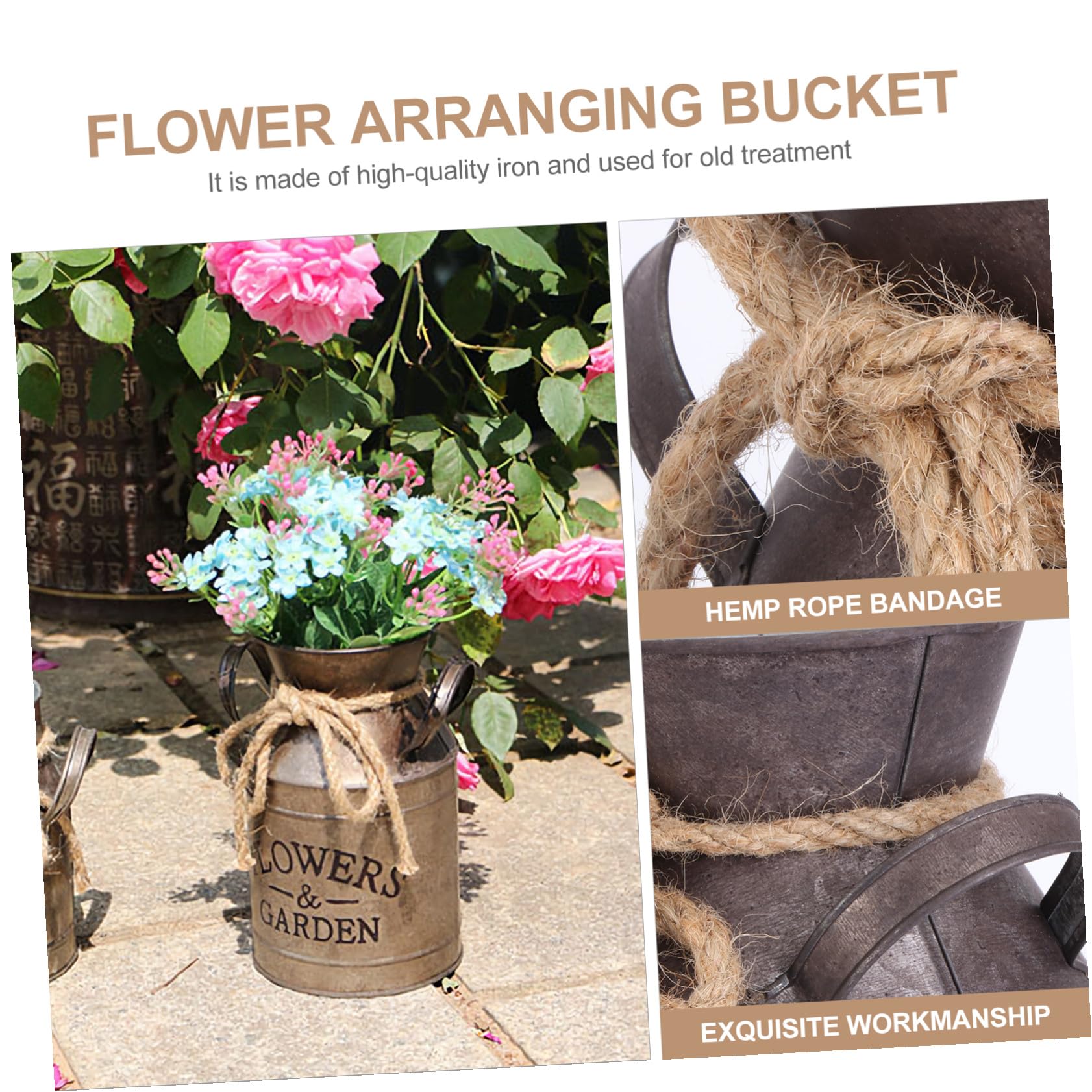 Hemoton, 3 vasi da fiori in stile vintage, in ferro, per il latte, in stile rustico