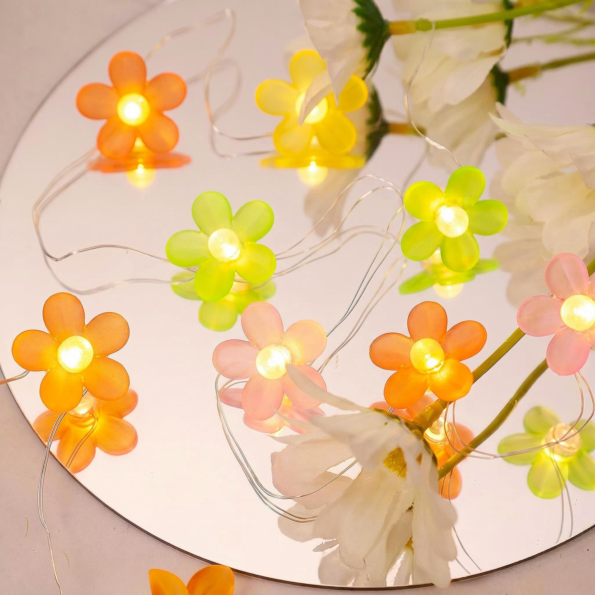 HHMTAKA Pearl Flower Fairy Lights 20LED 2M Multicolor Blossom Garland Light