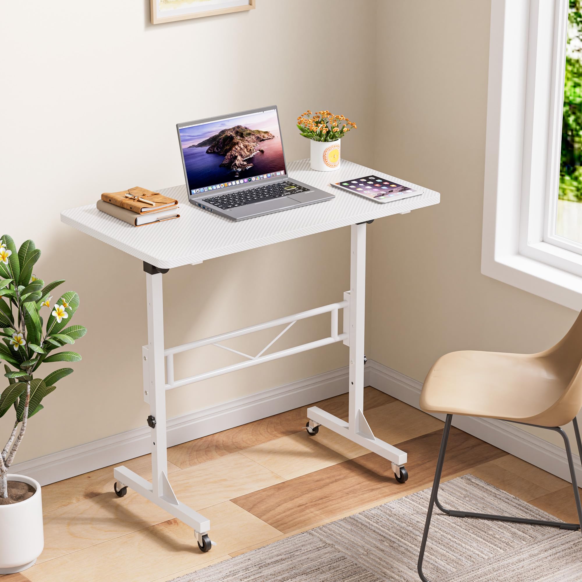 HOMIDEC Höhenverstellbarer Schreibtisch mit Rollen, Tisch Computertisch Stehpult Schreibtisch Höhenverstellbar für Walking Pad Laufband für Zuhause, PC Tisch Klein für Home Office, 80 x 40 cm, Weiß