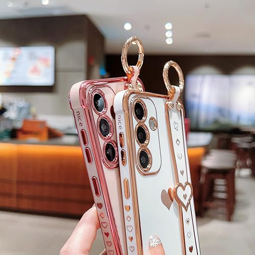 Miniatura 10 de DEFBSC Funda compatible con Samsung Galaxy A14 5G, con borde galvanizado con correa para la muñeca, protección completa de la cámara, esquinas