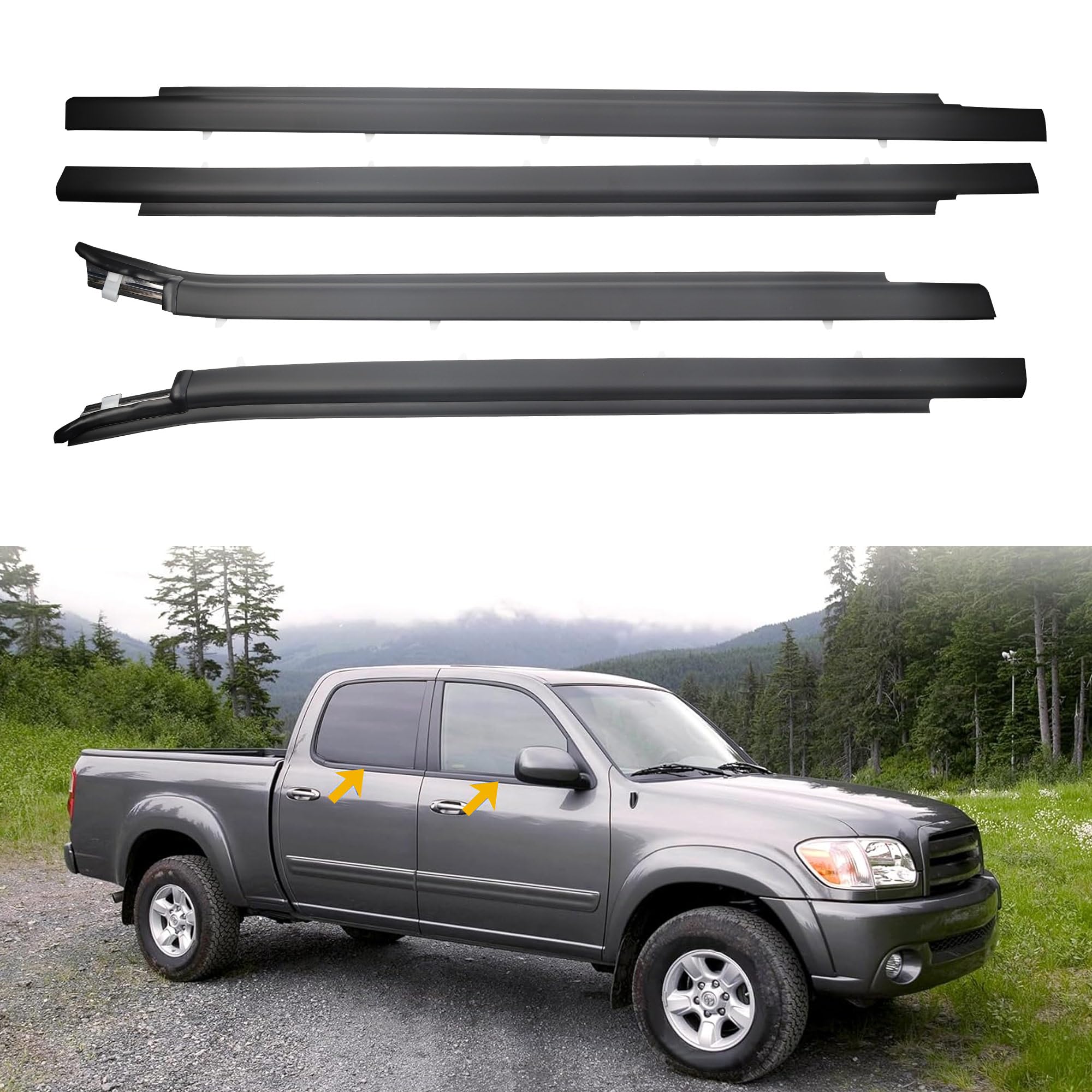 Dasbecan 4PCS Front & Rear Door Window Trim Belt Weatherstrip Compatible with Toyota Tundra Extended Cab Pickup 2000-2006 Replaces 75720-0C01 75710-
