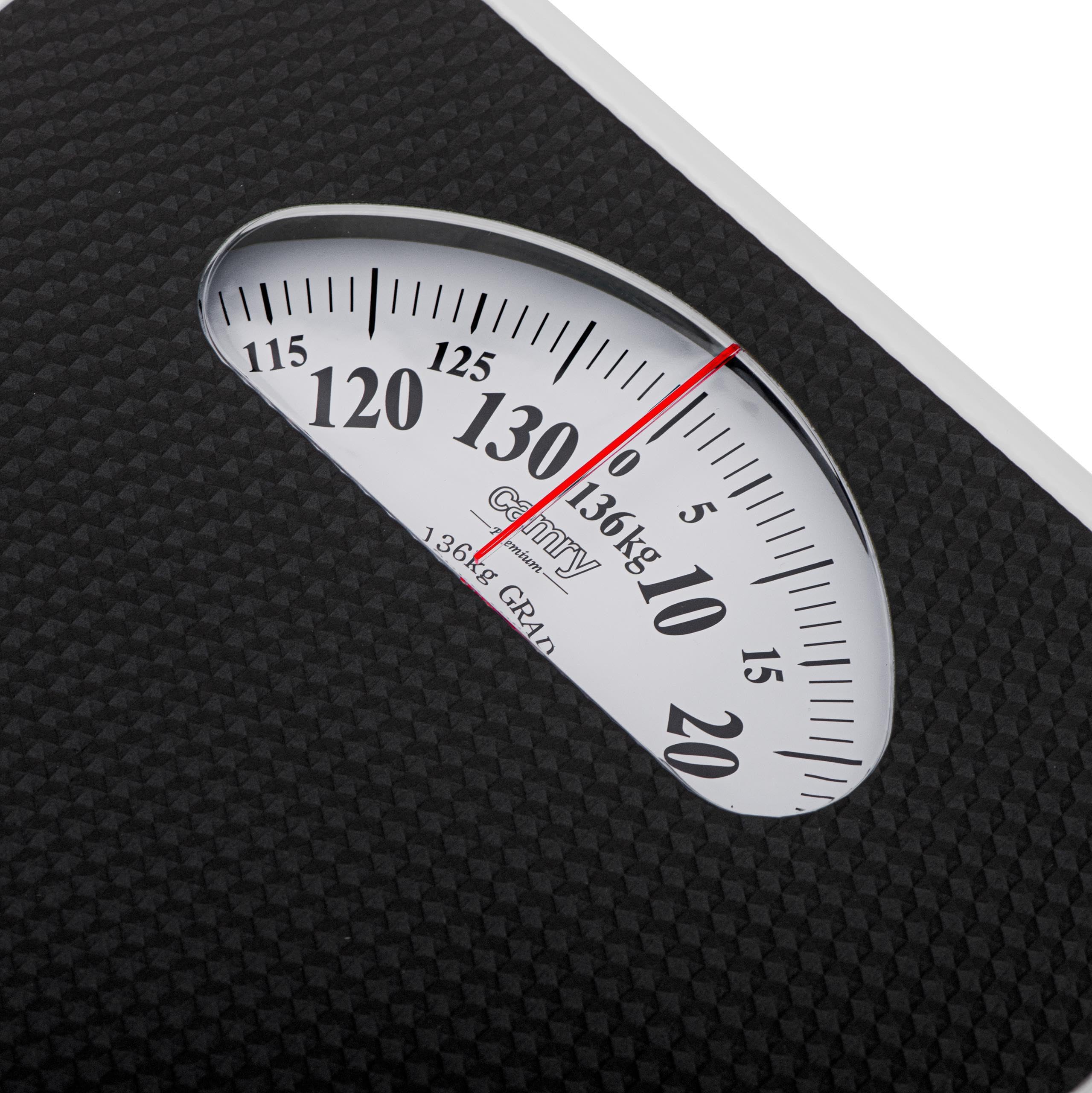 CAMRY Waga łazienkowa mechaniczna 136 kg 1kg dokładność antypoślizgowa metalowa obudowa 28 x 29 x 5 cm czarno-biała