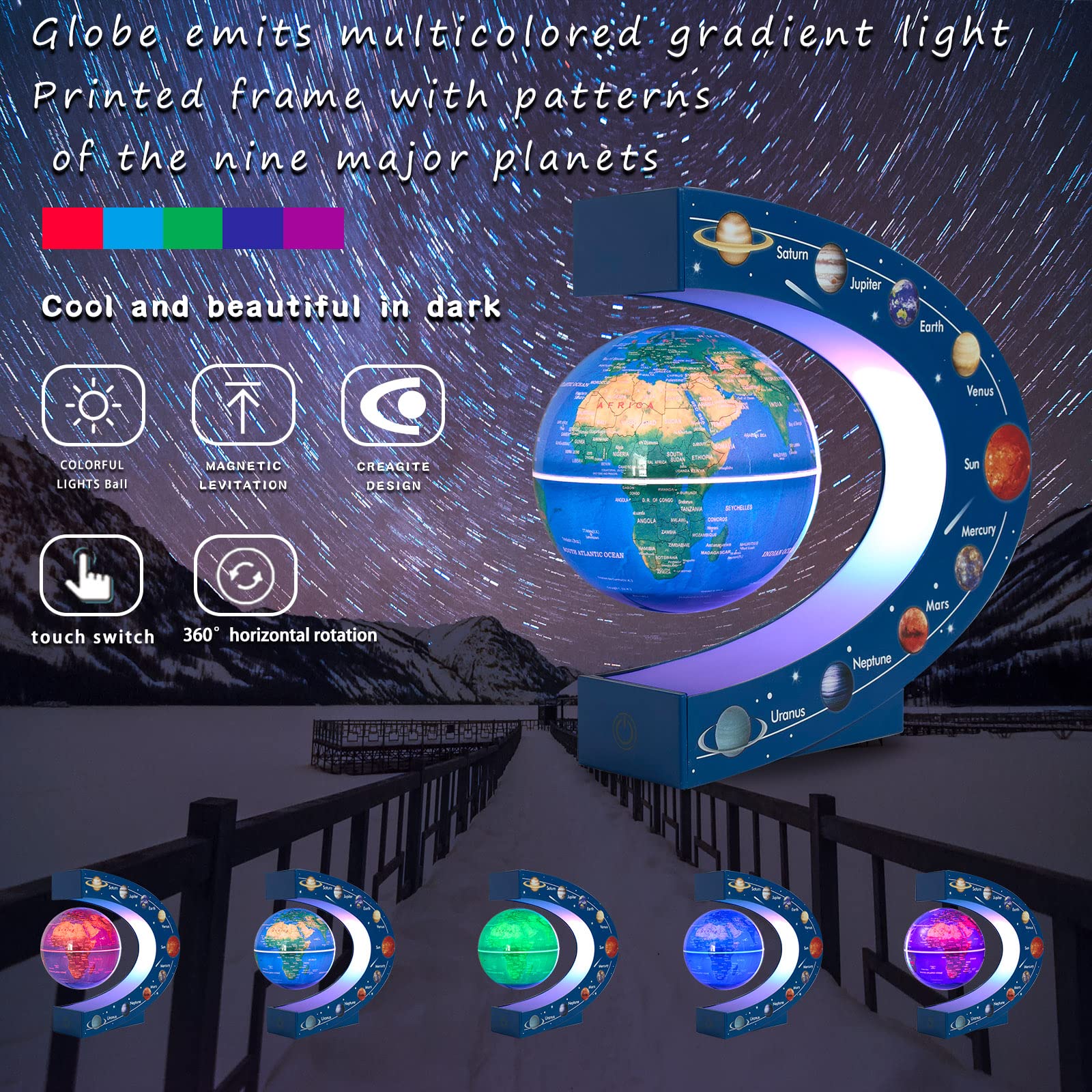 Magnetisch Schwebender 3-Zoll Globus mit Farbiger Lampe – Coole Bürodekoration und Geschenke für Männer und Chefs – Astronomisches Lernspielzeug für Kinder