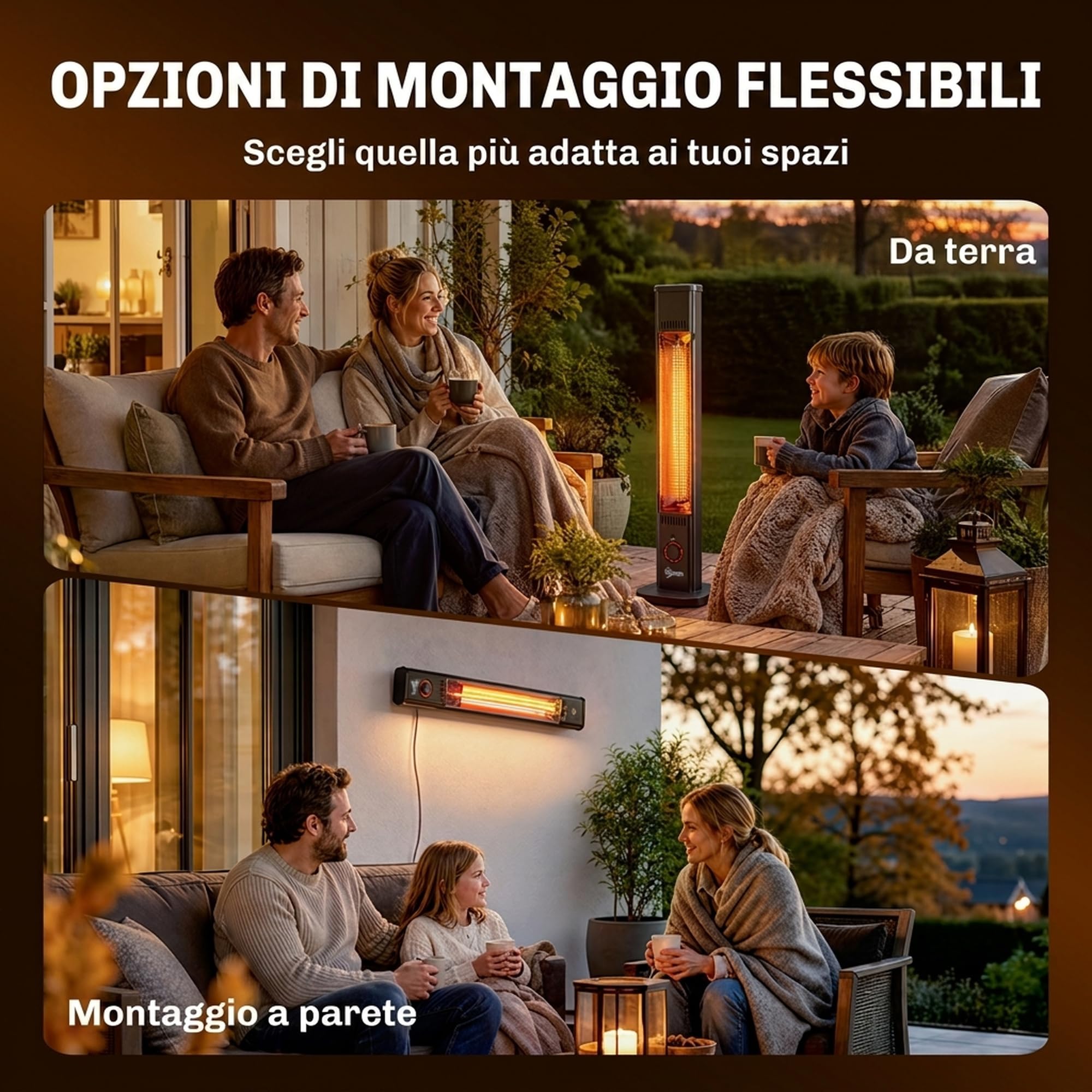 Outsunny Riscaldatore a Infrarossi da Esterno 2000W da Pavimento/Parete