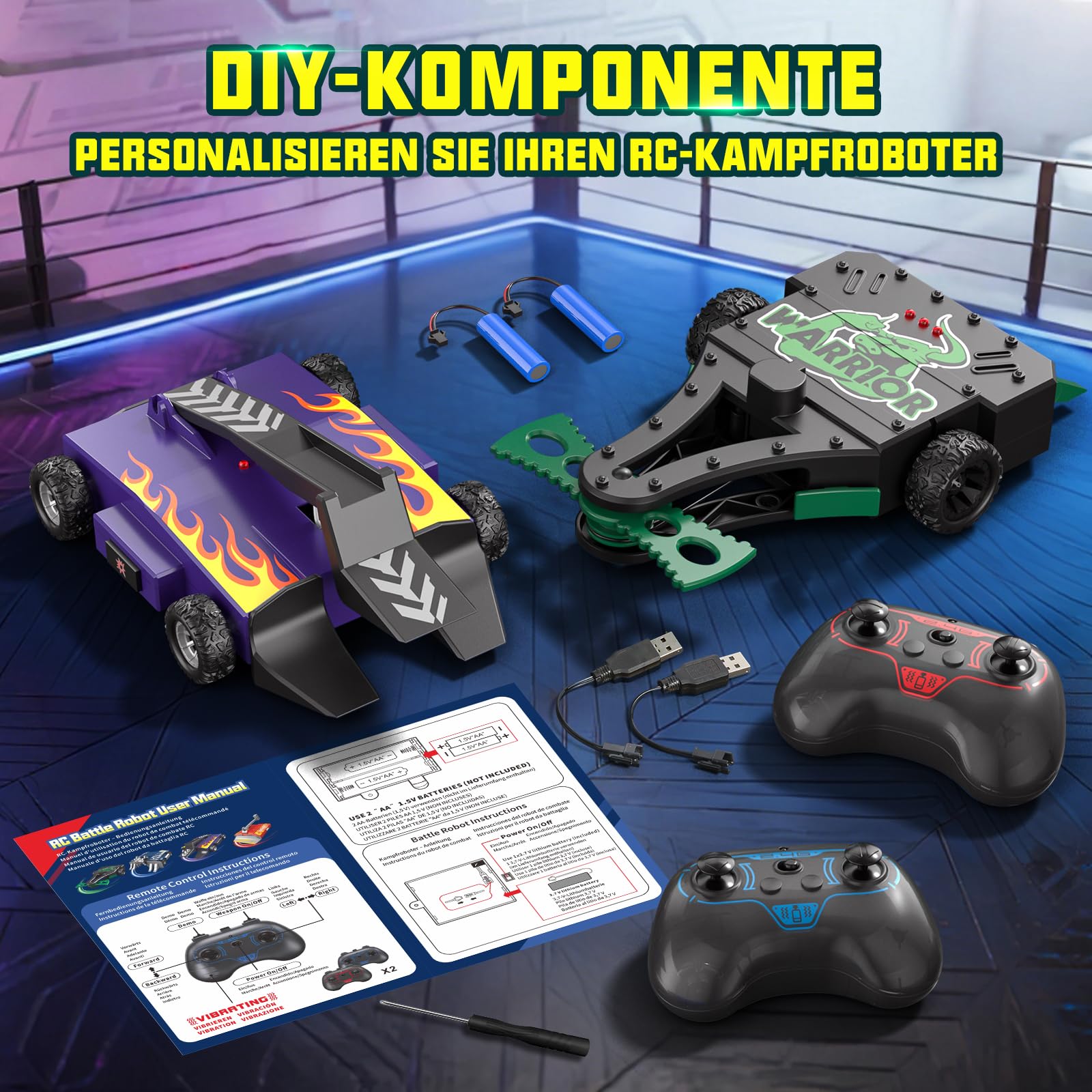 Ferngesteuertes Battle Roboter, RC Fighting Roboter Spielzeug für Kinder, RC Auto mit 360° Drehung & Waffen, Interaktives Ferngesteuertes Spielzeug Geschenke für Jungen ab 5 6 7 8 9 10 11 12 Jahren