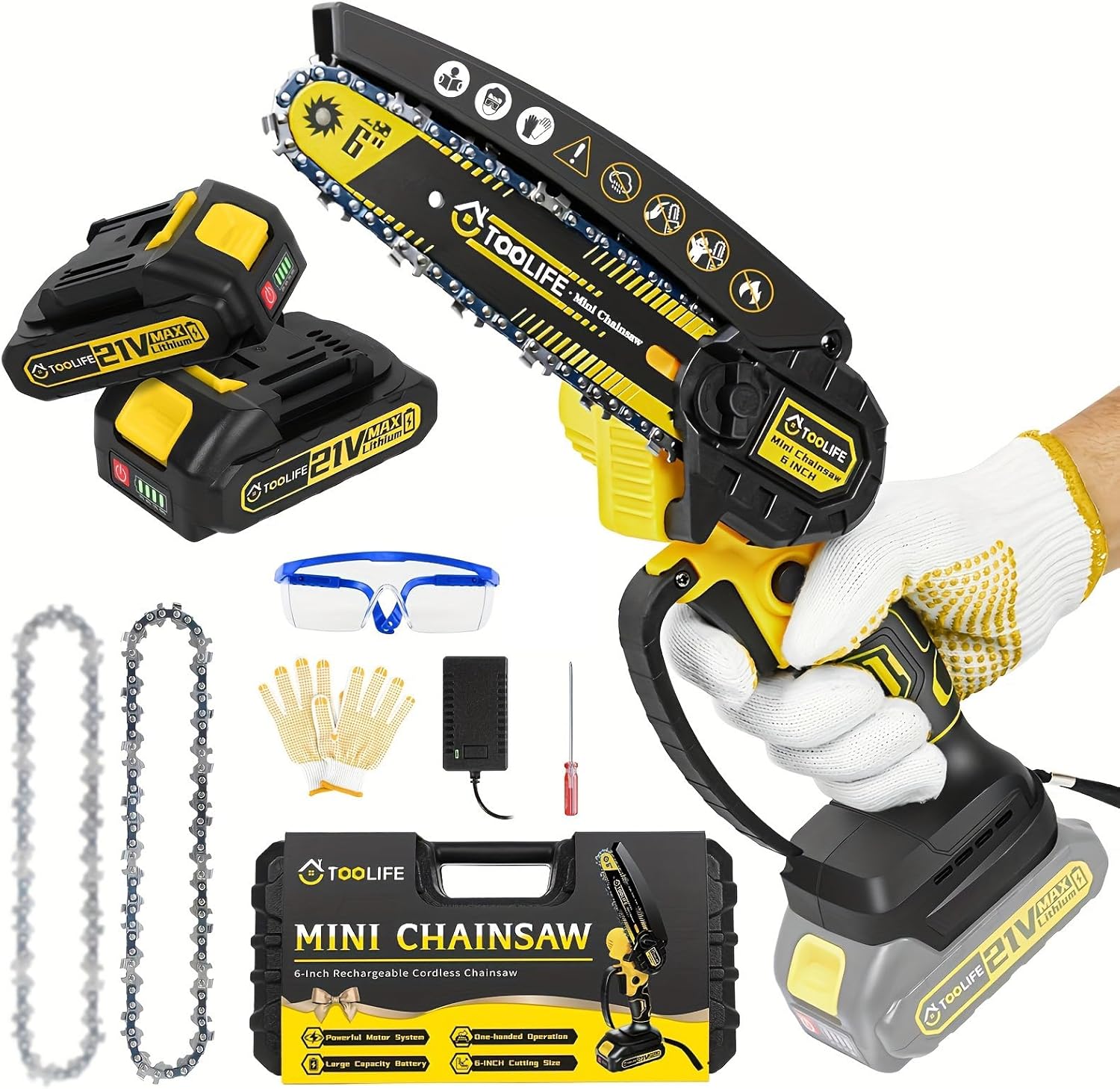 TOOLIFE 6inch Mini Chainsaw, Handheld Electric Battery Powered Chainsaw for Tree Cutting, Gardens Tool for Men Women Him Her, Mens Husband Dad for Boyfriend, Gifts for Anniversary Birthday.
