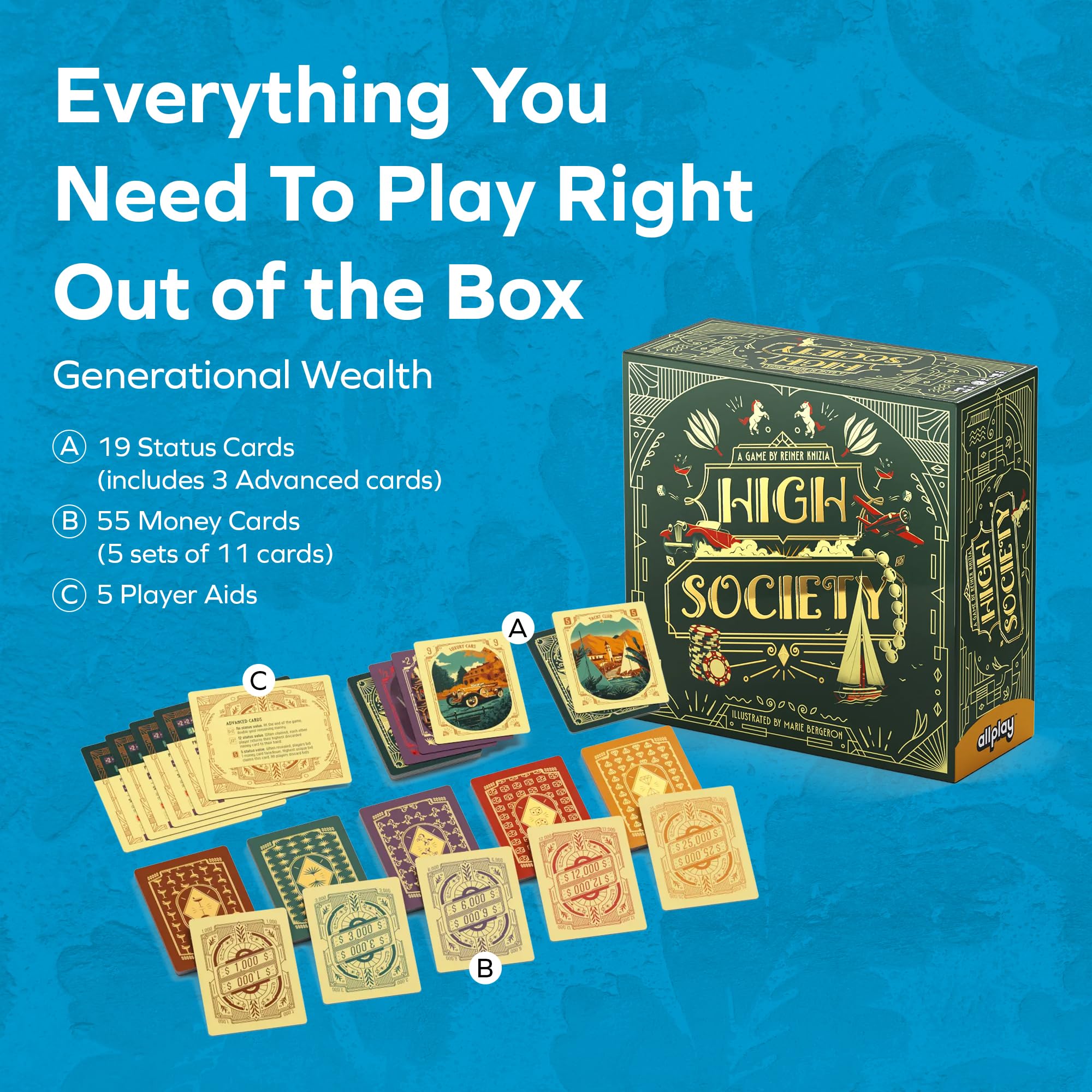 AllPlay | High Society | Kartenspiel, Reiner Knizia Auktionsspiel | 3-5 Spieler | 30 Minuten