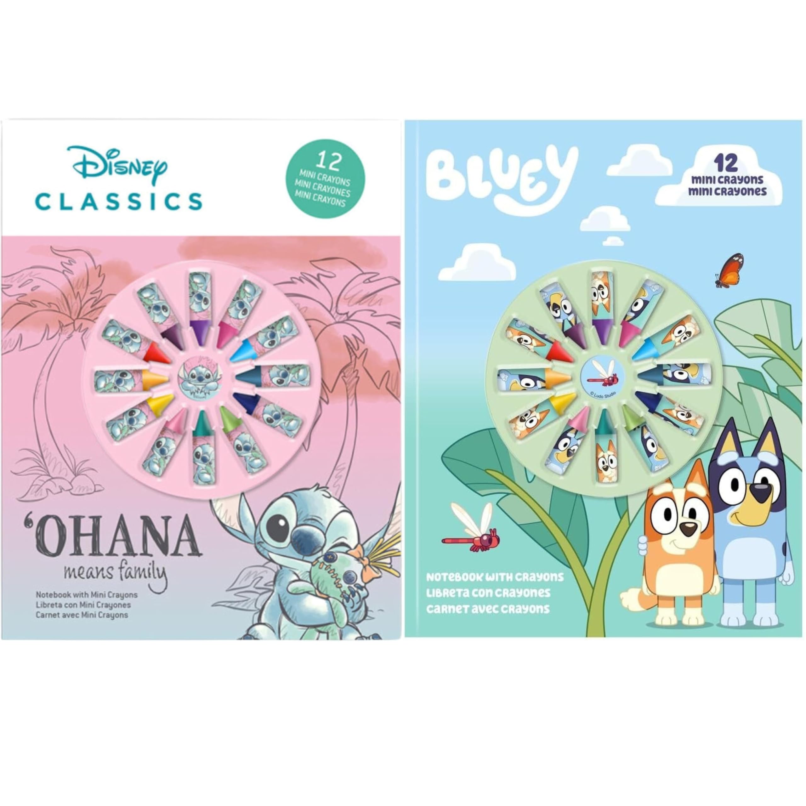 Disney Stitch & Bluey Kids A4 Notebook with 24 Mini Crayons – Official Colouring & Drawing Set for Boys & Girls – Travel Activity Kit | Creative Stationery Gift for Children 3+ | Non-Toxic Crayons — image 1
