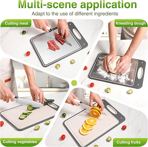 Miniatura 6 de Tablas de cortar de titanio para cocina - Katuchef no tóxicas de doble cara de metal para carnepescado y paja de trigo PP para frutasverduras, aptas