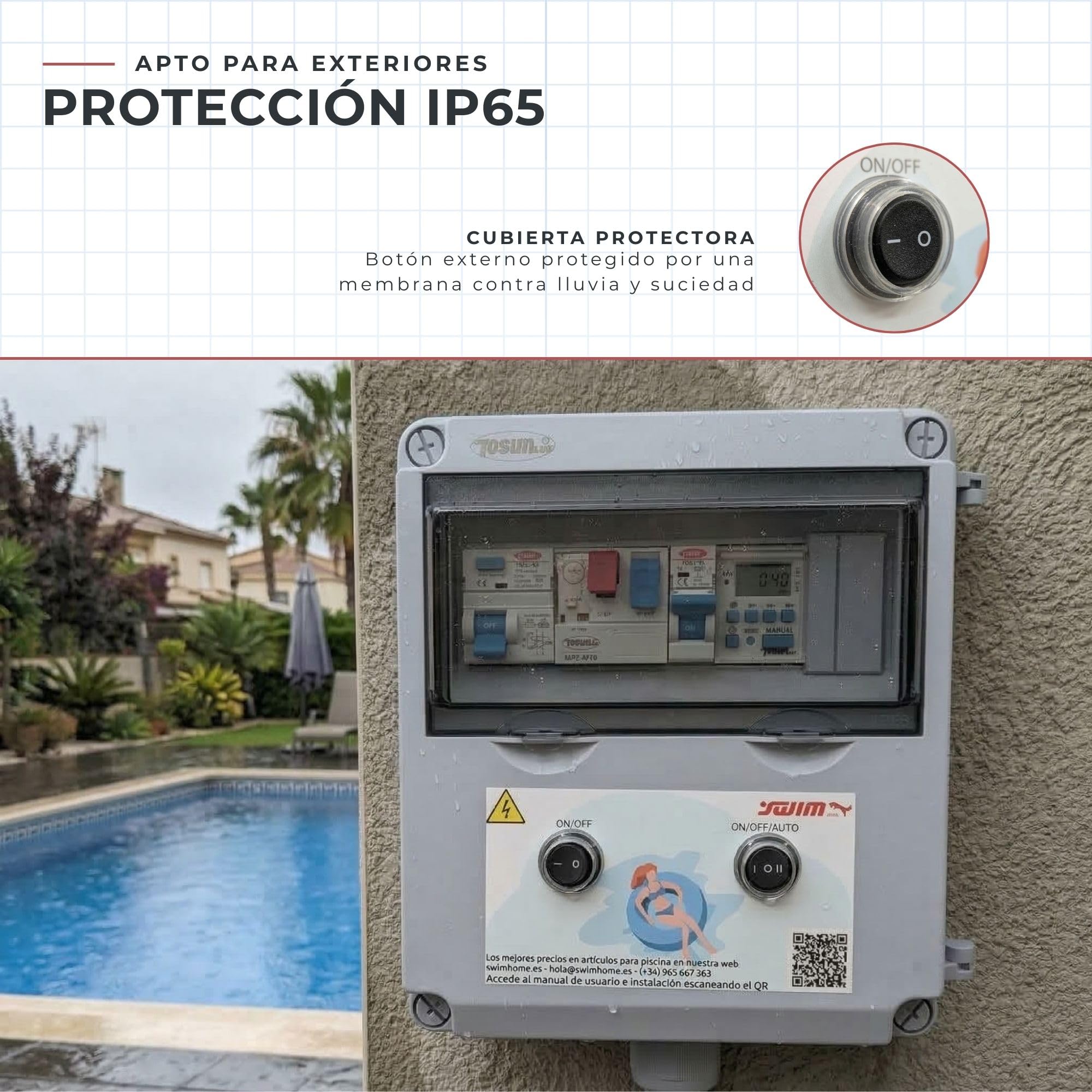 SWIMHOME Cuadro Eléctrico para Piscina Iluminación y Motor | Guardamotor y Transformador | Controlador WiFi RBG+Blanco | 60W 12DC