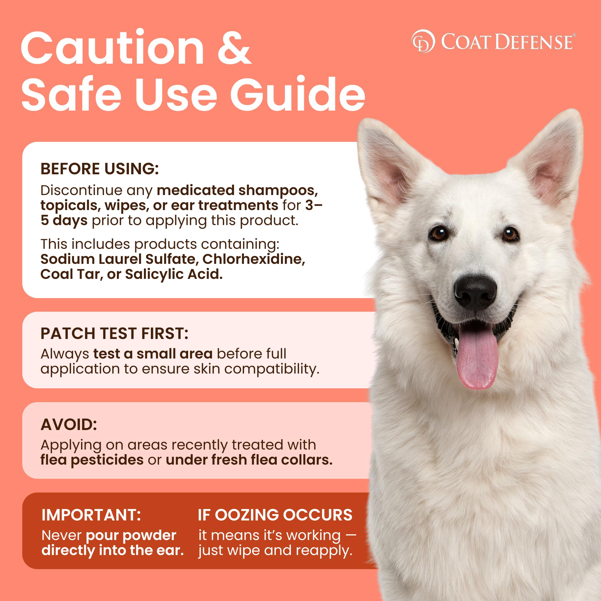 COAT DEFENSE - Polvo preventivo fabricado en EE. UU., champú para perros sin agua, 3,5 oz y desodorante para mascotas para perros con mal olor | P