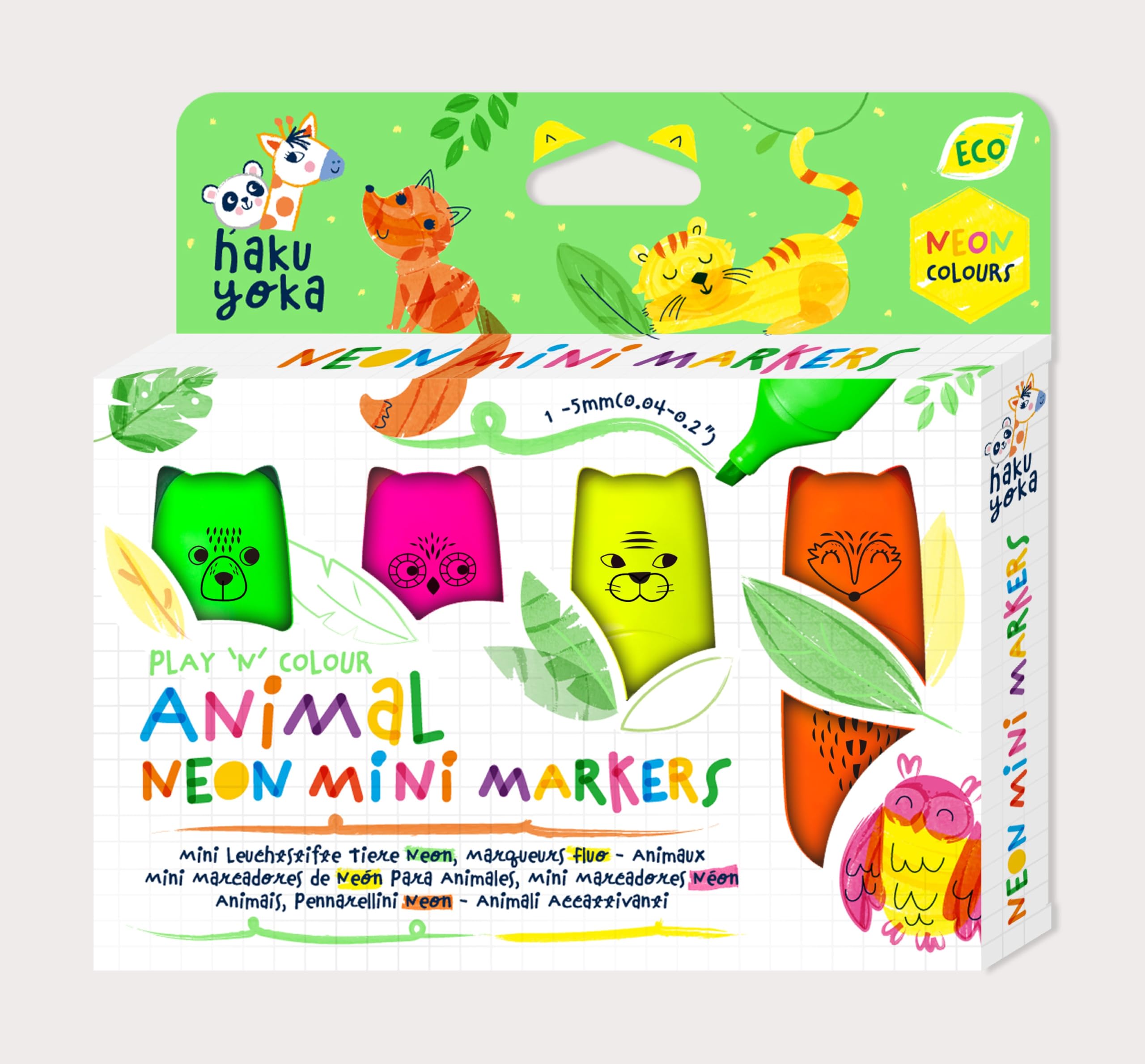 Lot de 4 mini marqueurs fluo Couleurs vives – Vert, rose, jaune et orange, séchage rapide, encre à base d'eau, format de poche, 6 ans et plus