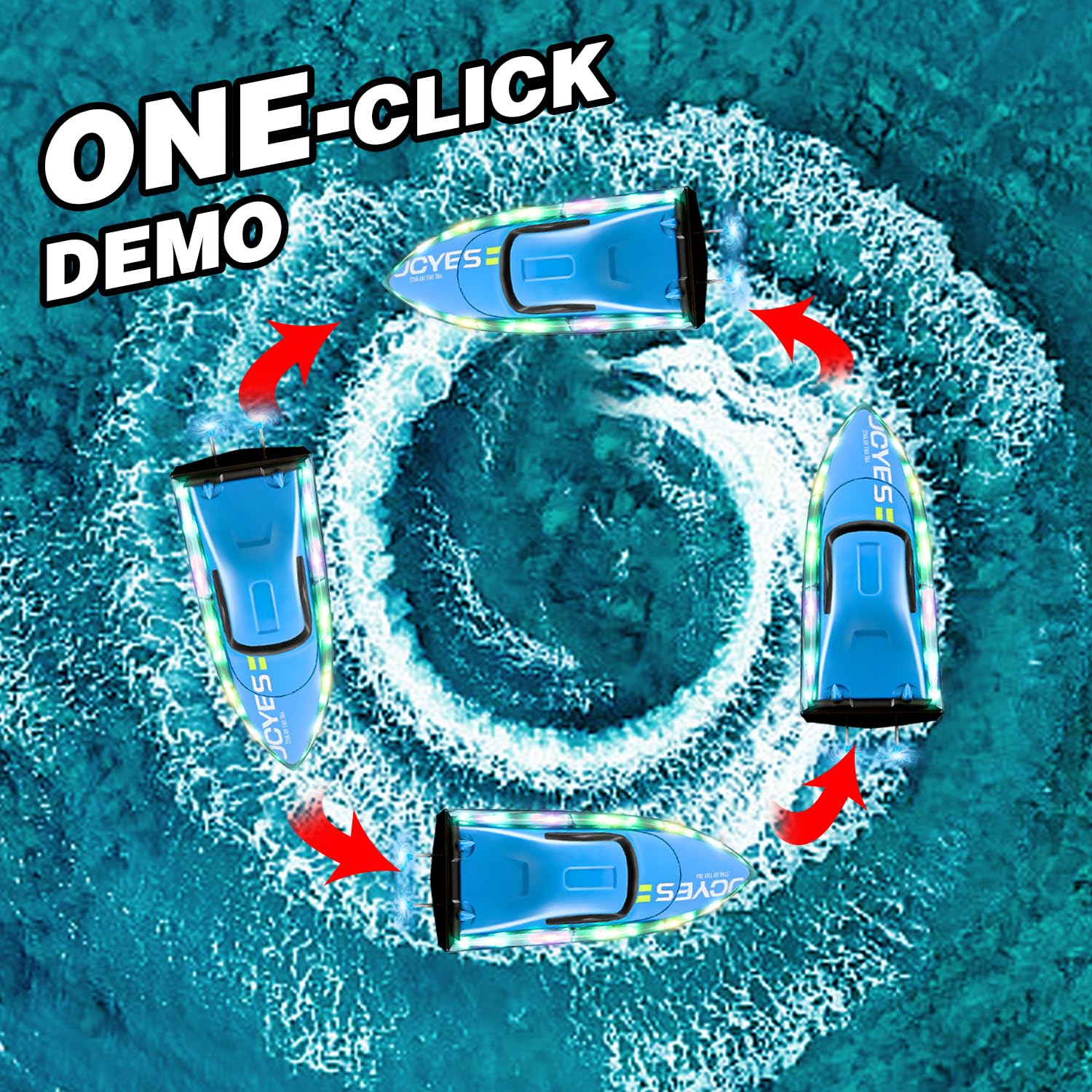 4DRC S7 RC Boat for Adults & Kids, High-Speed at 30KMH with 7 Mode LED Lights, Remote Control Boat for Pools and Lakes, 2 Rechargeable Batteries, Ideal Water Play Toy Gift for Boys & Girls