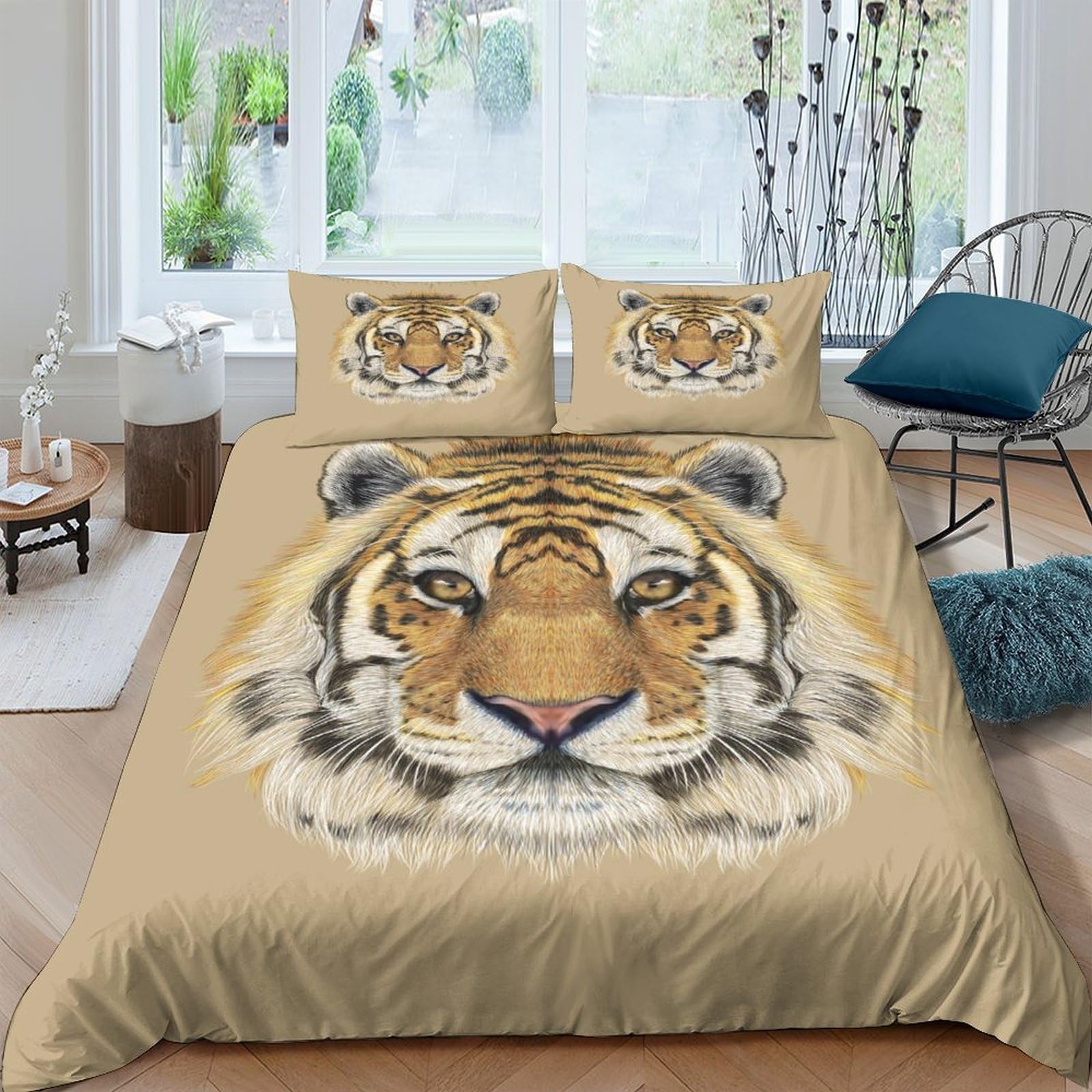Ctjqhvkz Style-7 3D Printed Tiger Face Fitted Sheet Microfiber Non-Slip Bedroom Decor Animal Print Bed Cover Machine Washable Single（135X200cm）