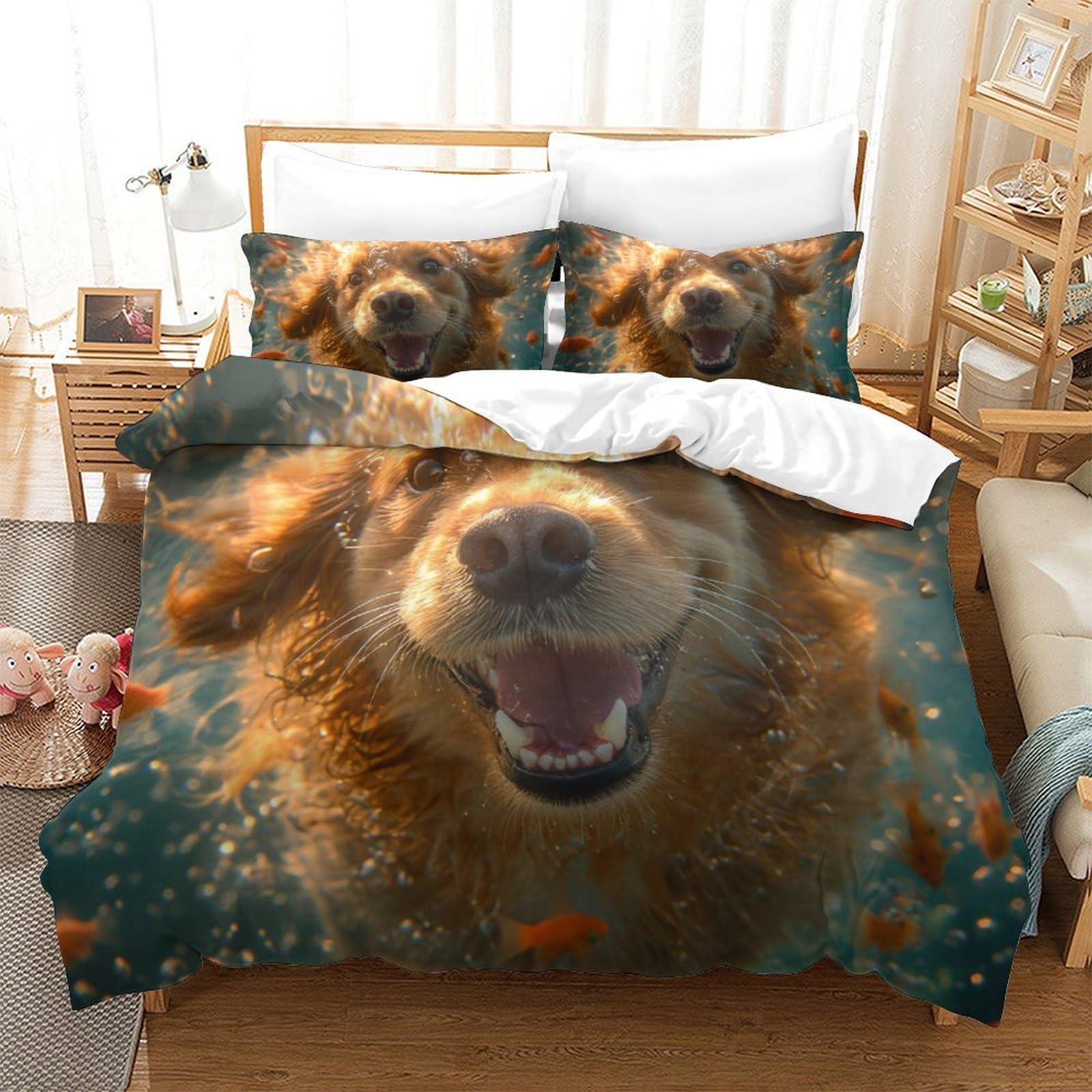 Housse de couette fermeture éclair Golden Retriever fini la couette qui glisse