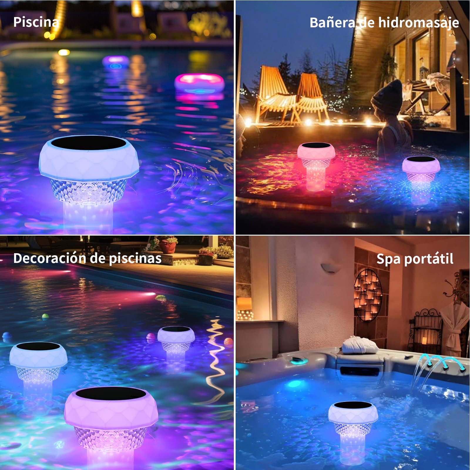 Piscina Flotante Dispensador Cloro Piscina con Luz Solar LED Dispensador Cloro Flotante con Termómetro Desbloqueo Ajustable y Fácil Apertura Flotador Dosificador Dispensador Cloro