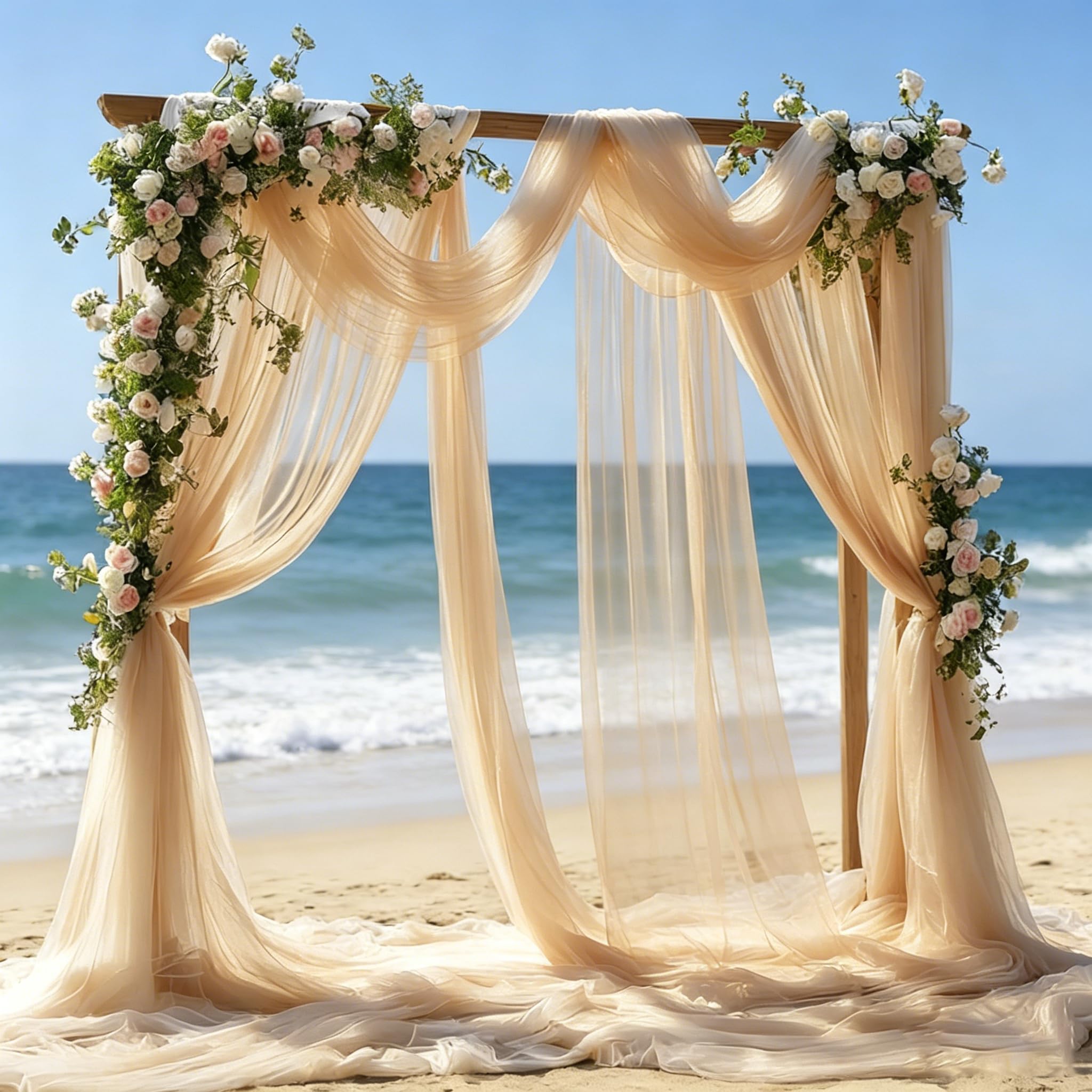 Wedding Arch Draping Fabric, 1.6MX10M Drapery Wedding Arch Drapes Tulle Fabric Drapery Sheer Voile Backdrop Curtains for Arbor Archway Ceremony Reception Ceiling Decorations Backdrop (Champagnery)
