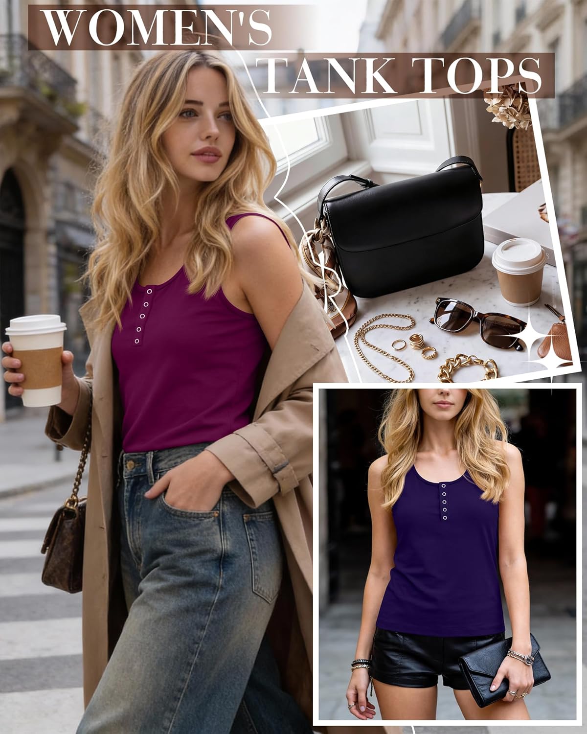 Ficerd 3 Pack Women's Henley Tank Tops Sleeveless Button Down Summer Shirts 2026 Casual Trendy Loose U Neck Tee Blouses - Image 3