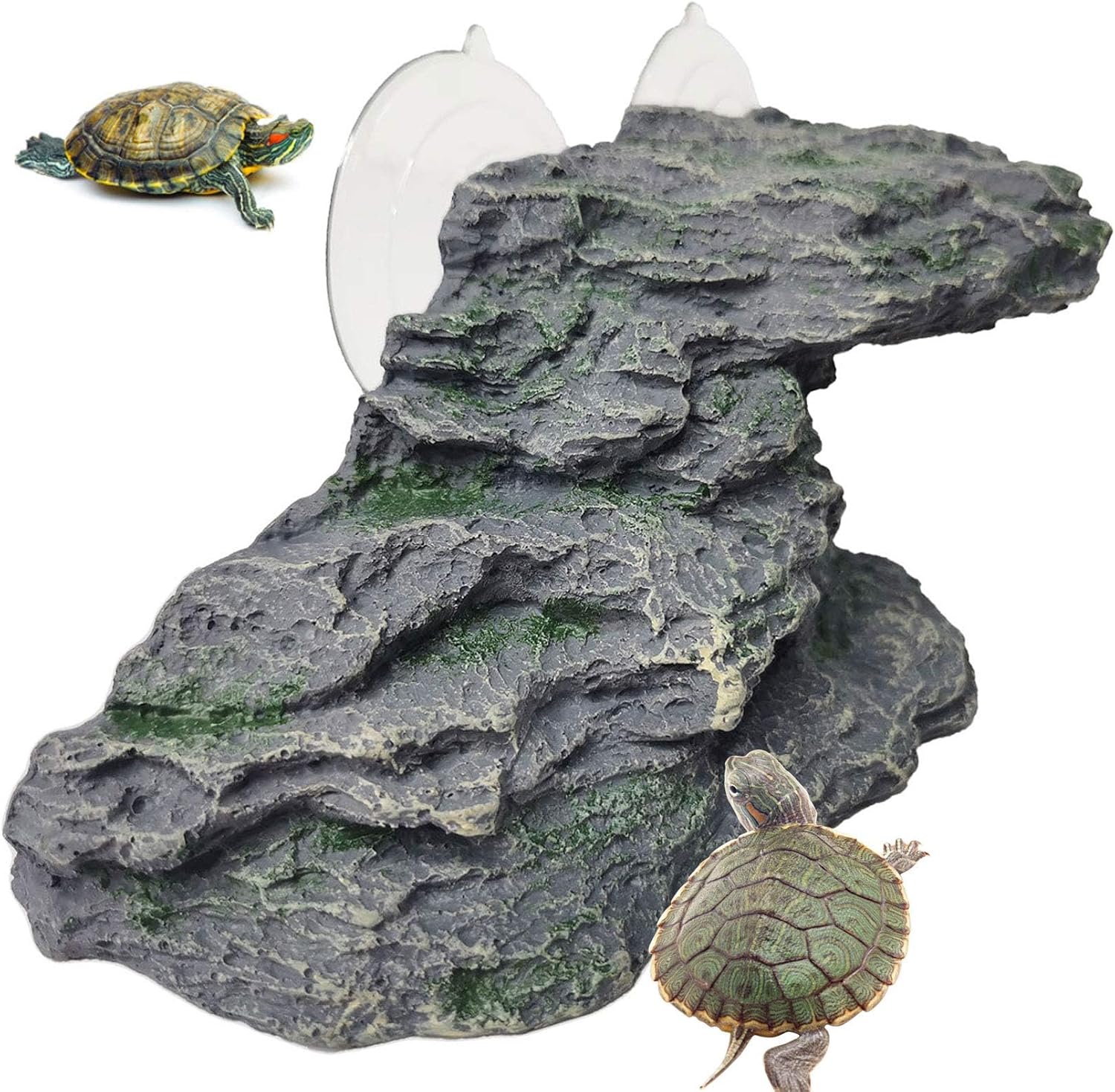 kathson Turtle Basking Platform Baby Tortoise Climbing Ramp Shale Reptiles Dock Resting Terrace Stone Aquarium Ornament Rock Landscaping Decoration for Frogs Newts (Medium Size:8.2”Lx3.3”Wx3.1”H) Gray - M: 8.2”Lx3.3”Wx3.1”H