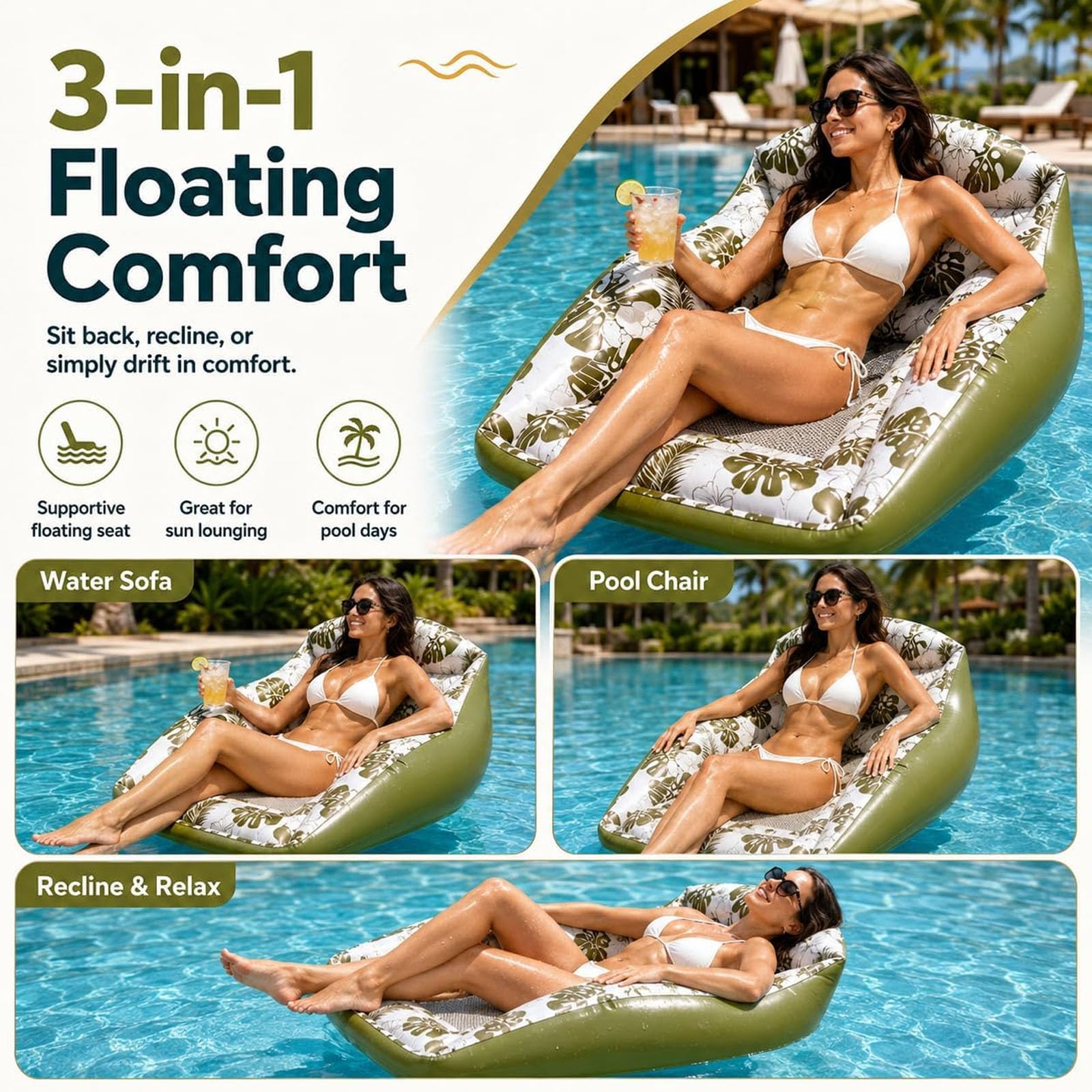 Flotteurs de piscine gonflables avec porte-gobelet, salons d'eau robustes, flottants gonflables pour adultes, parfaits pour s'amuser en été à une fête, au lac et à la plage
