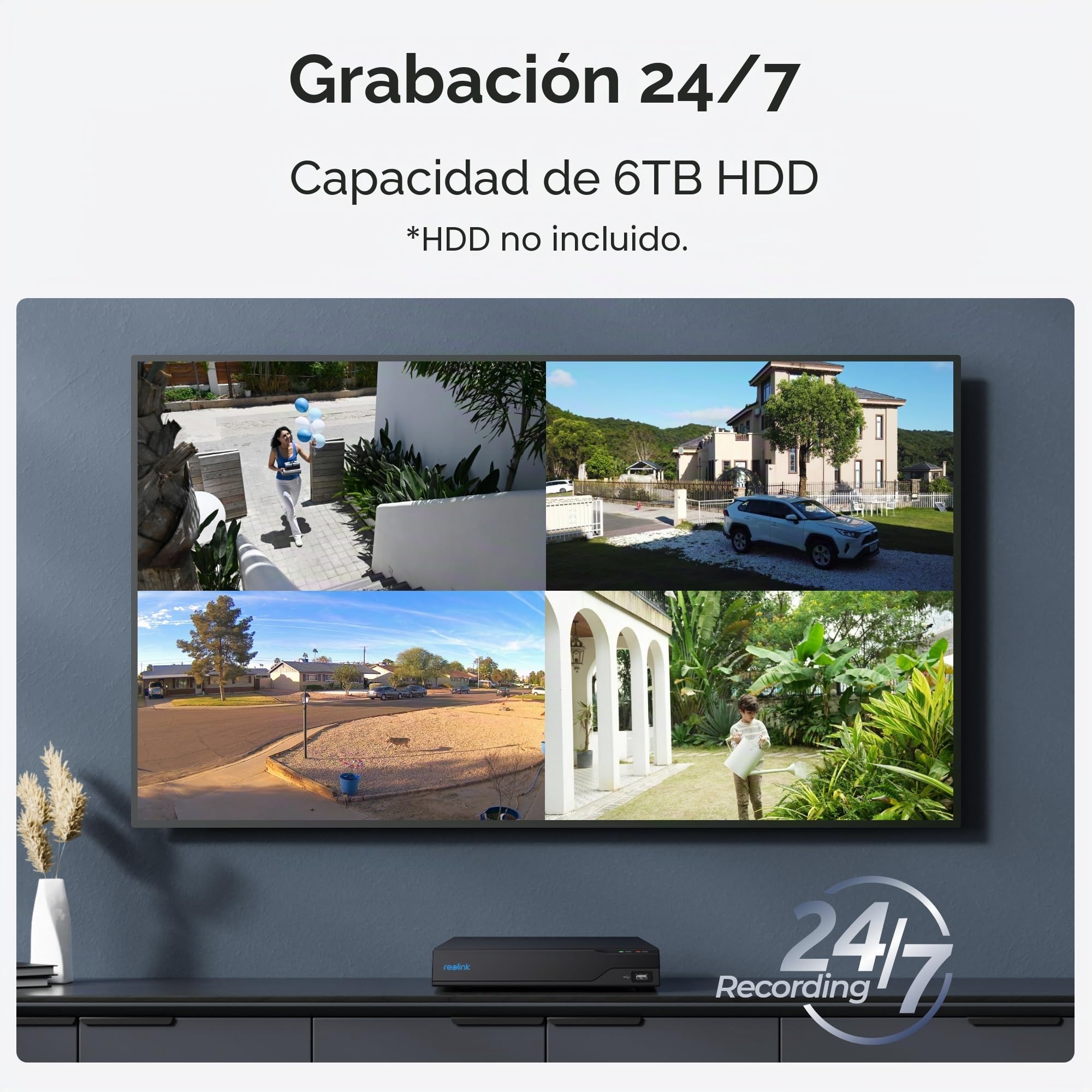 Reolink NVS4 - Grabadora de Video de Almacenamiento de Red PoE de 4 Canales de 16 MP y 6 TB