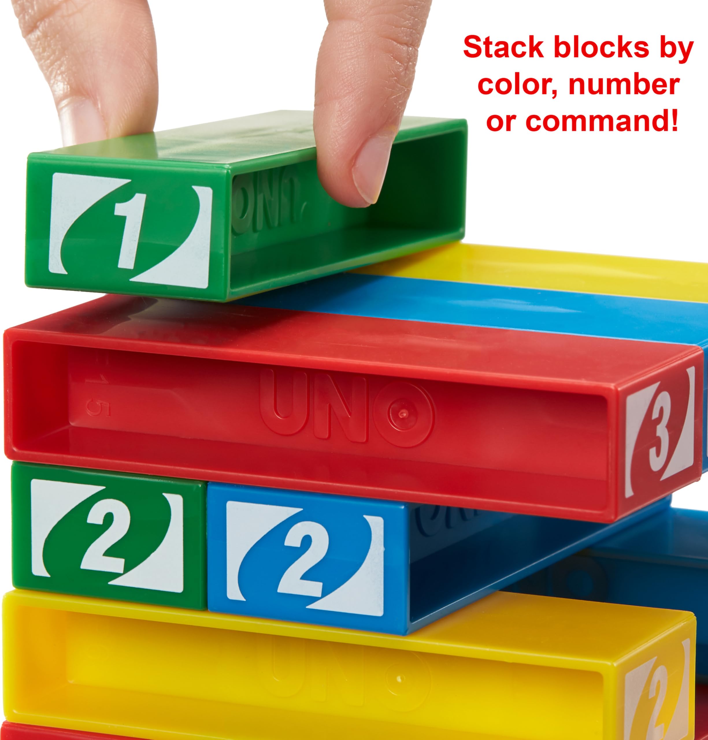 Mattel Games UNO StackoGame for Kids and Family with 45 Colored Stacking Blocks, Loading Tray and Instructions, Makes a Great Gift for 7 Year Olds and Up (43535) — Amazon image 3