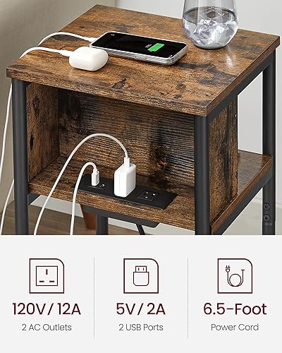 Miniatura 4 de VASAGLE Side Table with Charging Station, 3-Tier End Table with USB Ports and Outlets, Nightstand for Living Room, Bedroom, 11.8 x 13.4 x 22.8