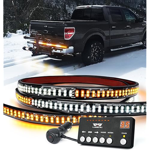 LUMENIX 49" Inch Strobe Light Strips, Back Window | Tailgate White Amber Warning Emergency Flashing Safety Double Row LED Strip Flexible Lights Bar w/Controller for Tow Work Trucks Vehicles SUV - 1PC