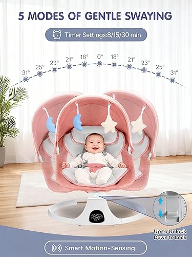 Miniatura 2 de Columpio eléctrico y portátil para bebé columpio inteligente con sensor, velocidades ajustables y arnés de seguridad, ideal para el hogar y viajes