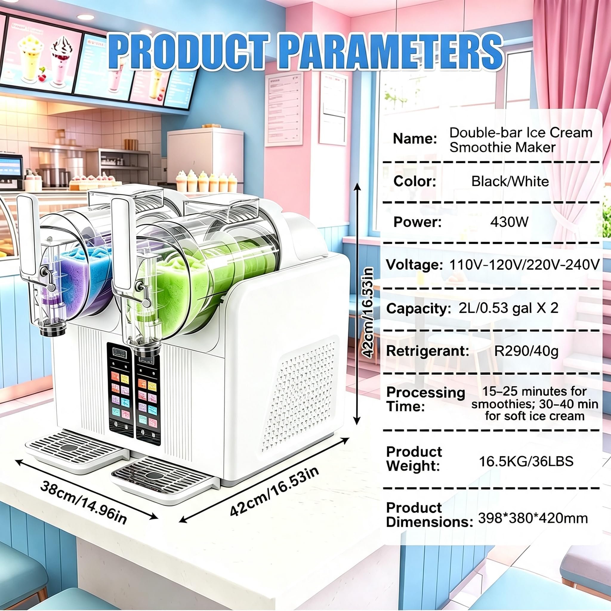 Máquina para granizados doble depósito 380W, 7 en 1 para bebidas congeladas