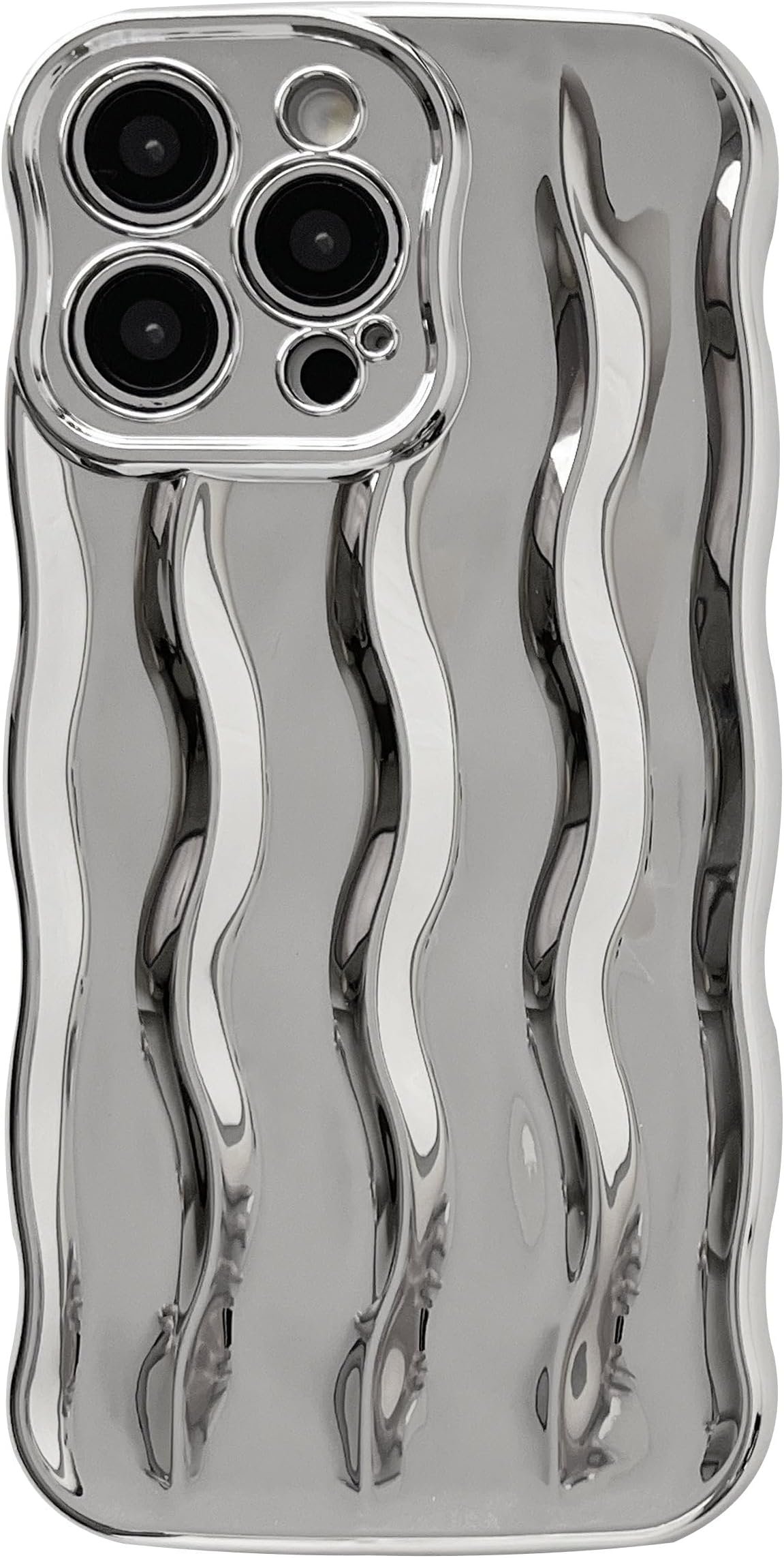 Caseative Curly Wave Pattern Frame Soft Compatible with iPhone Case (Silver,iPhone 14 Pro Max)