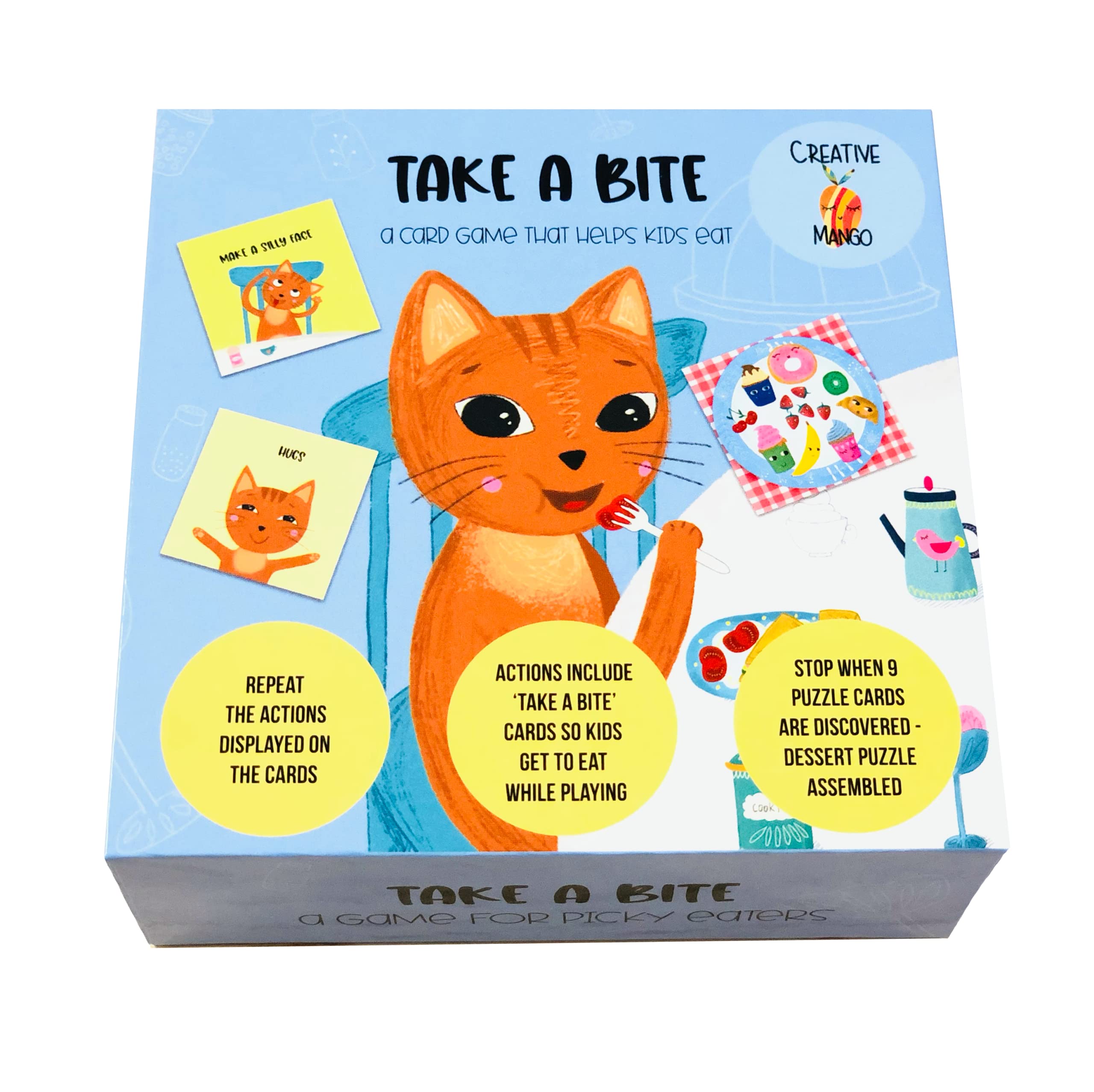 CREATIVE MANGO. Take a bite. A Card Game That Helps Kids Eat. A game for picky eaters.