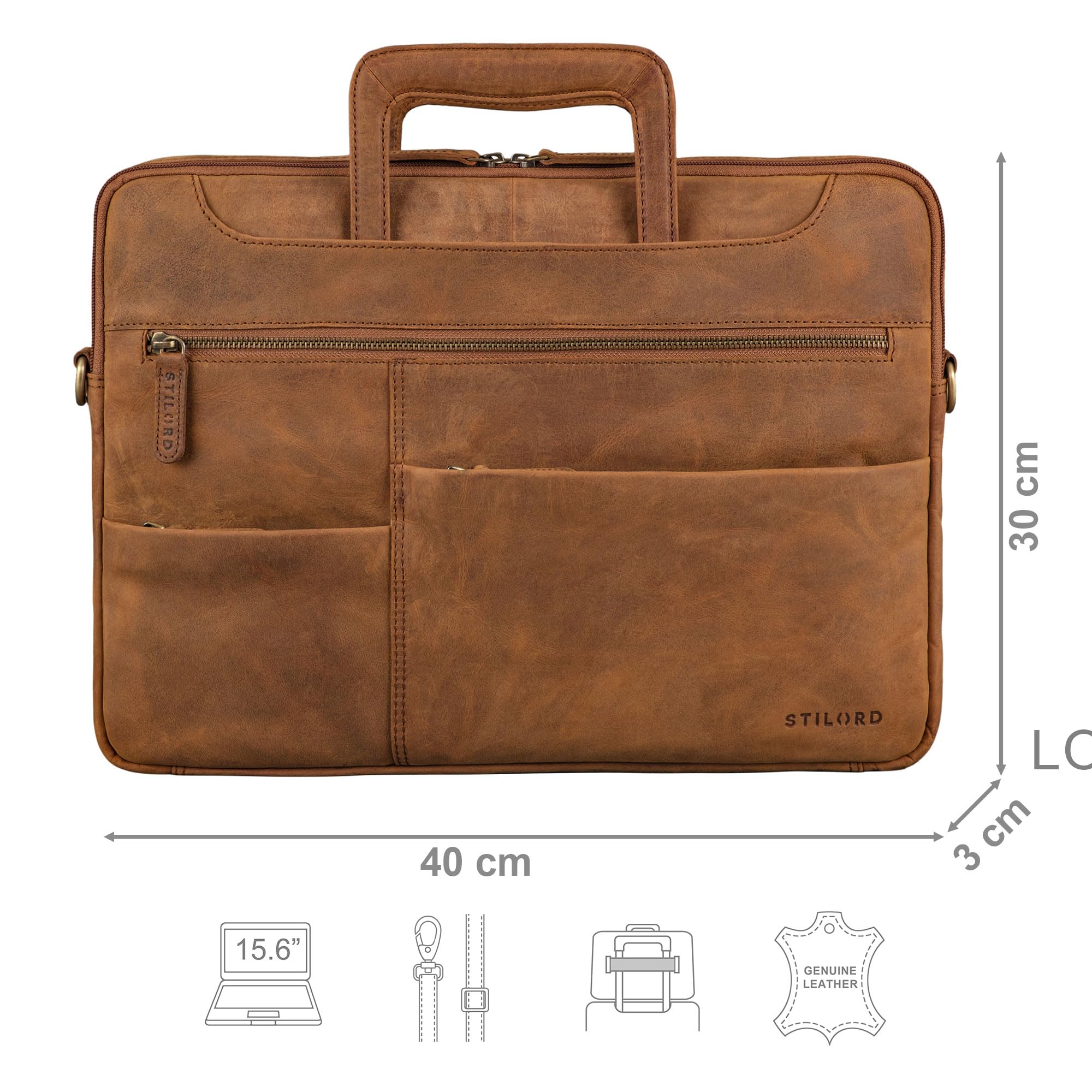 STILORD 'Farleigh' Maletin Portatil Compacto Cuero Bolso Hombre para Trabajo Negocios Viaje Funda ordenador Portatil 15.6 Pulgadas de Piel Auténtica