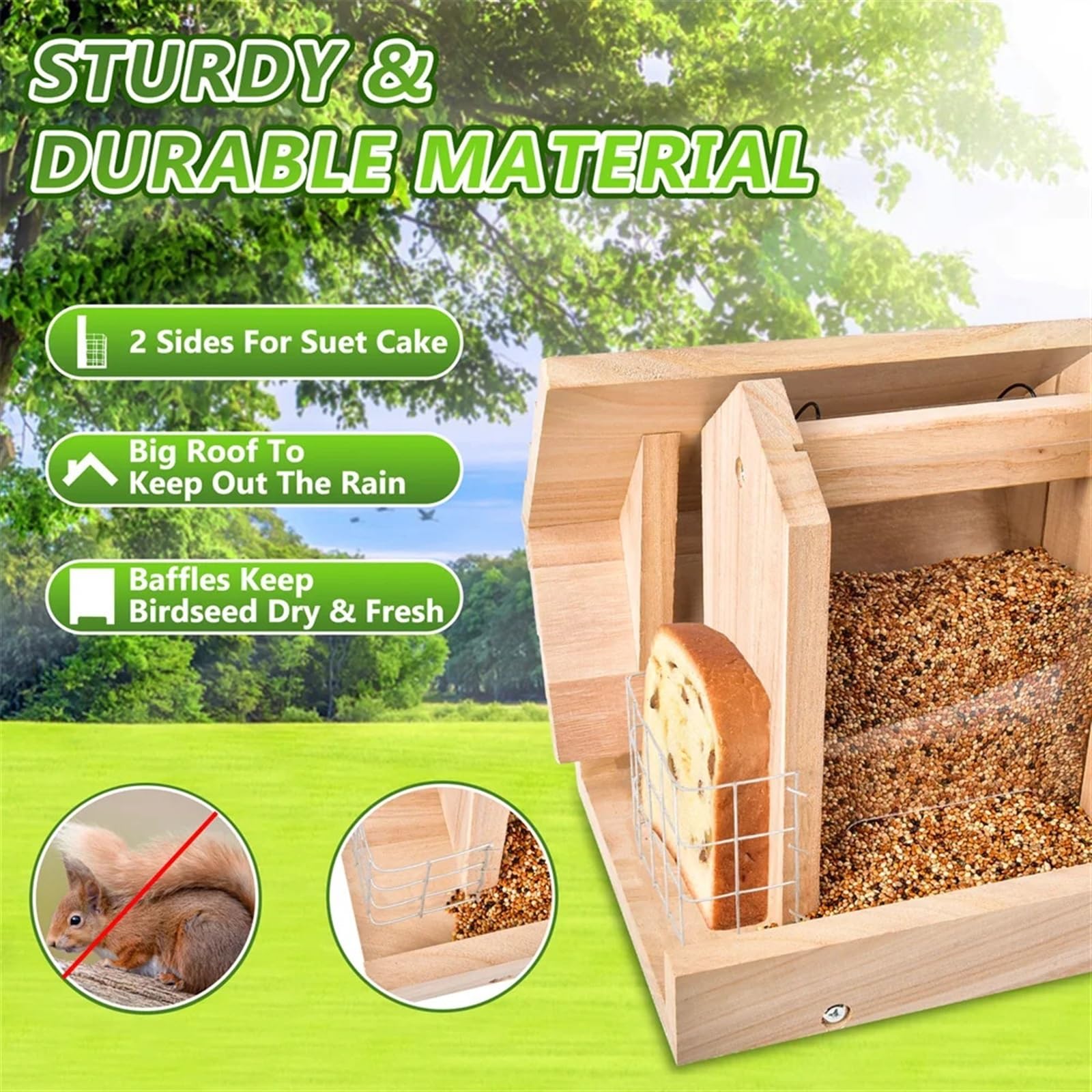 Alimentación de Aves Comedero for pájaros de Gran Capacidad, de Madera, Adecuado for Diferentes Jardines y Patios, Mesa de alimentación for pájaros, fácil de Limpiar, 1 ud.