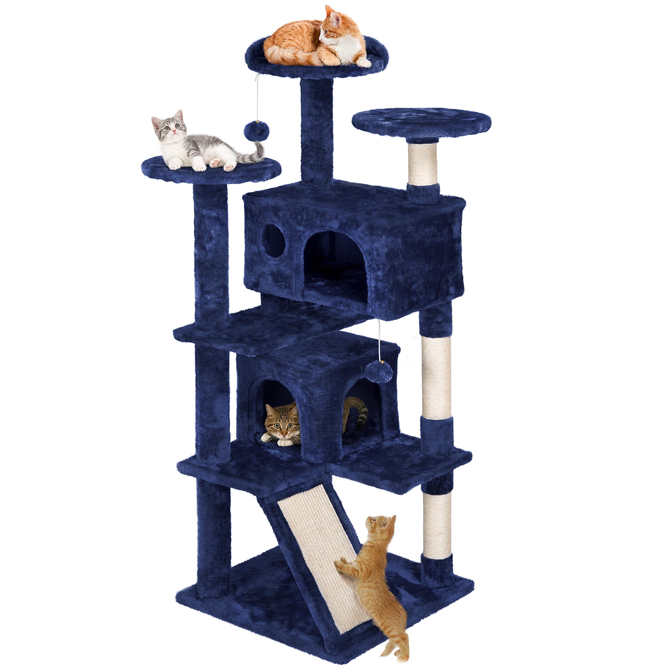 YAHEETECH Cat Tree Cat Tower 54 inches Multi-Level Kitten Condo Play House Furniture with a Full Sisal-Covered Ramp for Indoor Activity Relaxing
