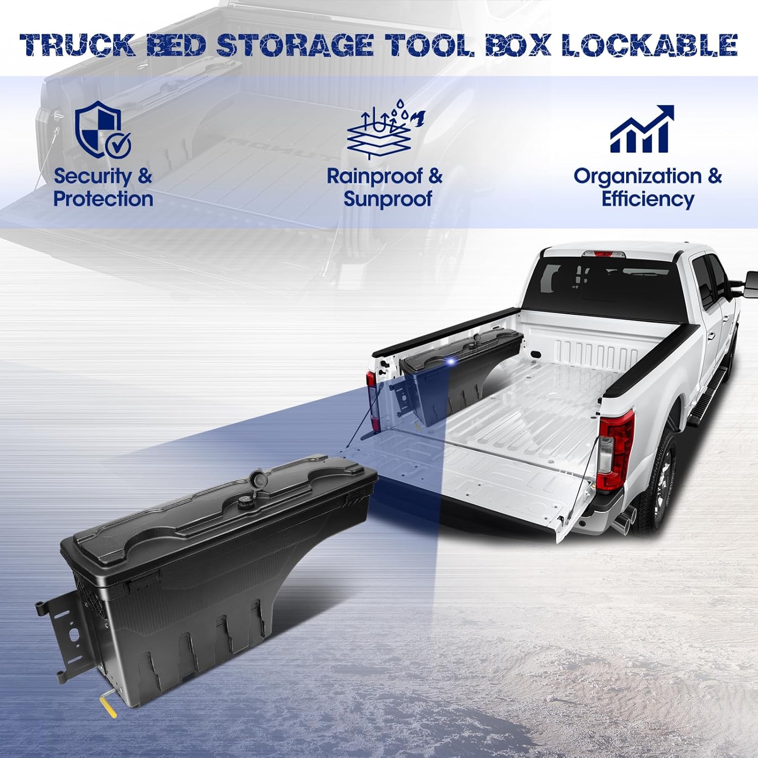 Driver Side Truck Bed Storage Tool Box Lockable, Fit for Ford F-250/ F-350 Super Duty 2017-2023, Rotatable Tool Box, Waterproof, Combination Lock