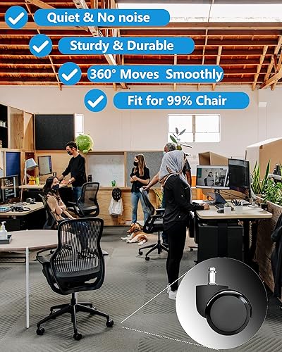 Miniatura 3 de Ruedas de repuesto para silla de oficina, paquete de 5, ruedas de repuesto resistentes para suelos de madera dura y alfombras, 2 pulgadas, se adapta