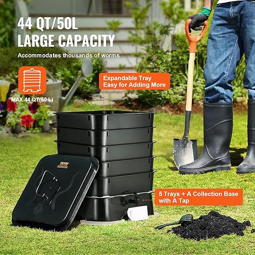 Miniatura 3 de VEVOR Compostador de gusanos de 5 bandejas, contenedor de compost de gusano de 50 L para exteriores e interiores, kit de granja de gusanos de diseño