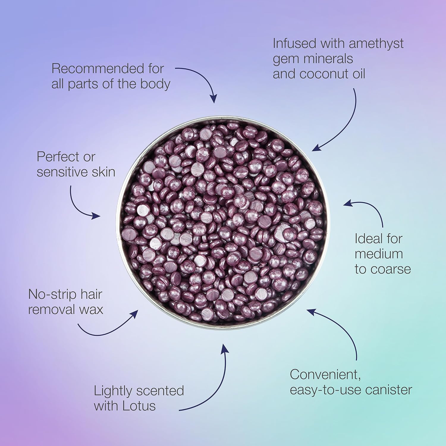Satin Smooth, Hair Removal Wax, Thin Film Flex Pebbles Wax™, Amethyst Crystal Flex Hard Wax Beads – for Sensitive Skin & Fine to Medium Hair, 23 oz